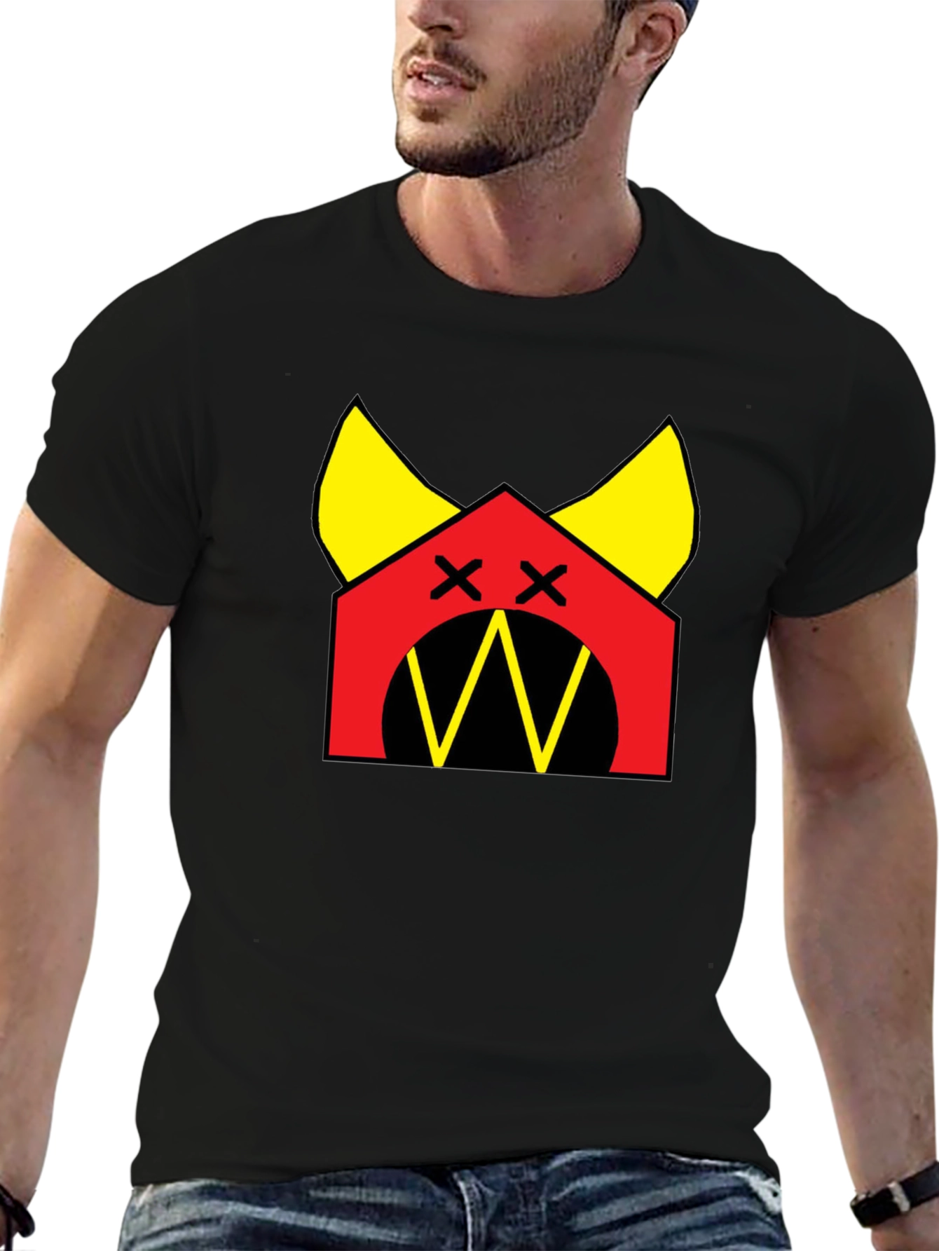 Black Graphic Tee: Red House with Yellow Accents Black T-Shirt view 6