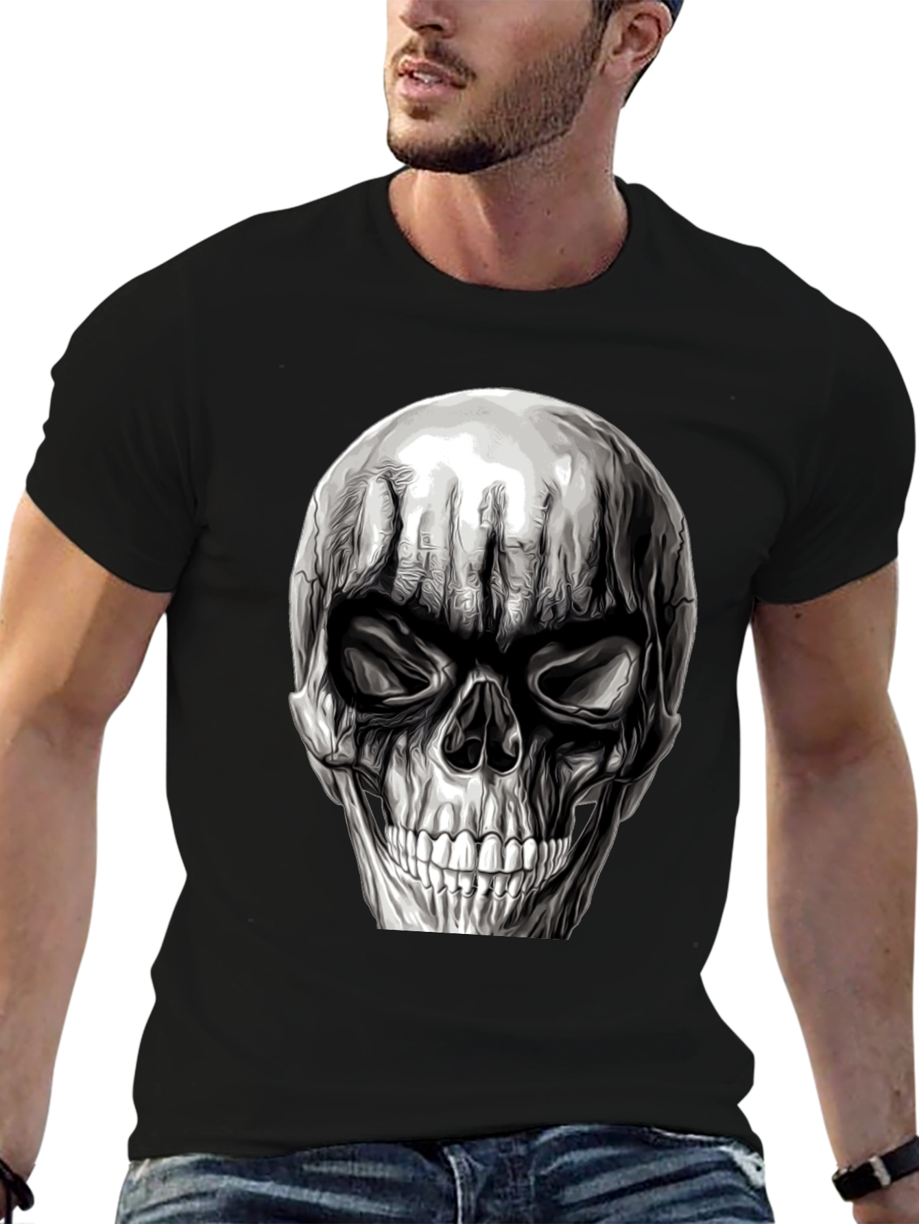 Black Skull Graphic T-Shirt - Men's Black Tee view 6