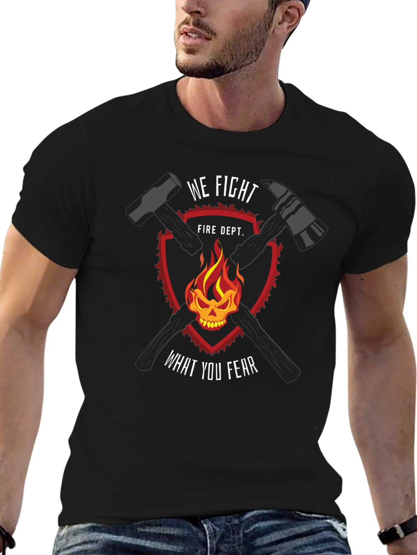 Black Firefighter Skull & Axes Graphic Tee - We Fight What You Fear view 6