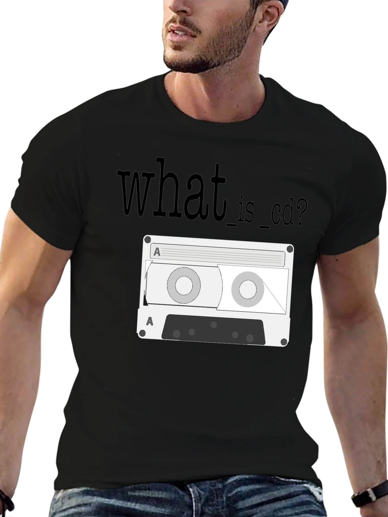 Black Retro Cassette Tape T-Shirt - What is CD? view 6