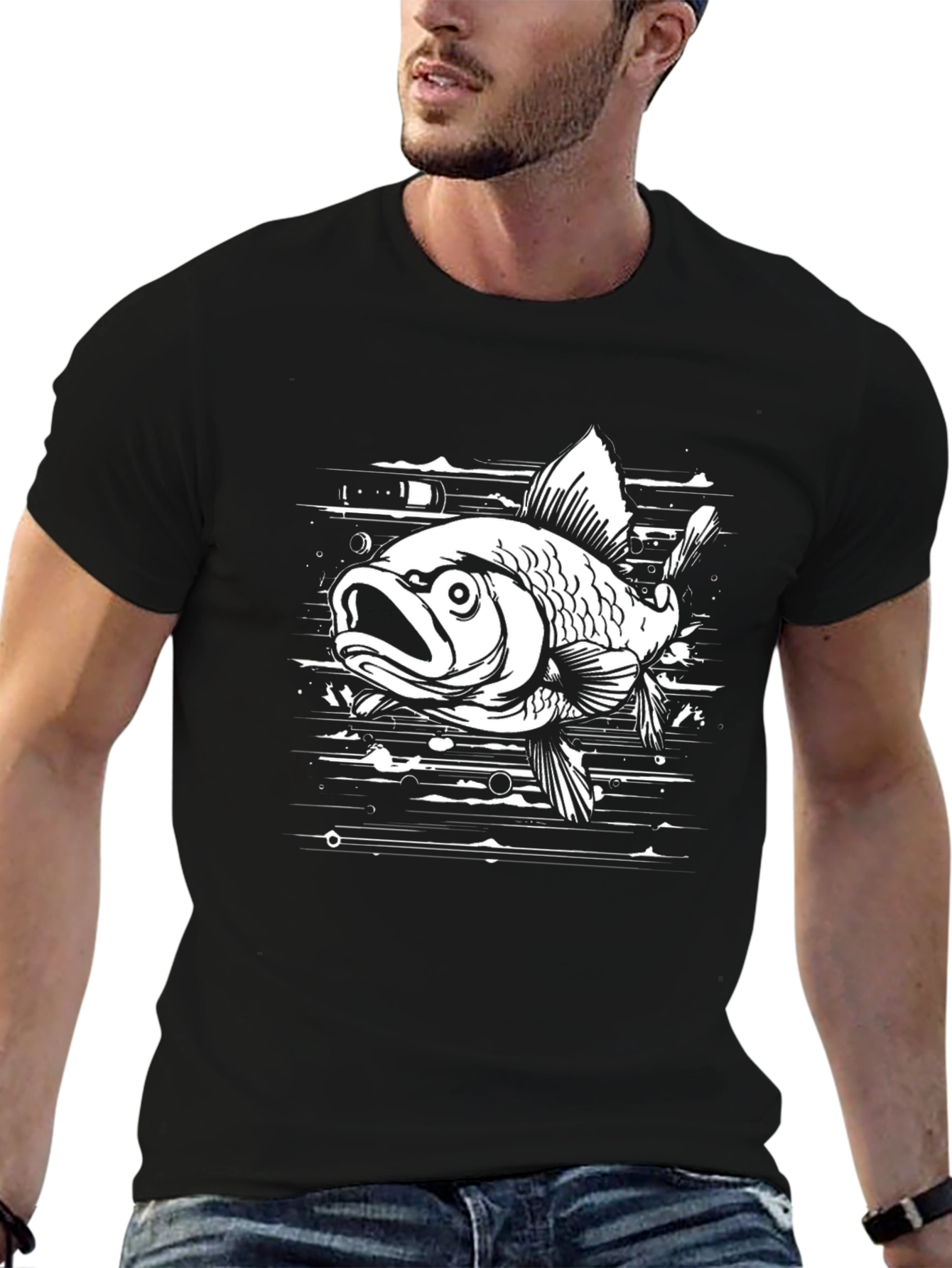 Black Fish Graphic Print Black T-Shirt view 6