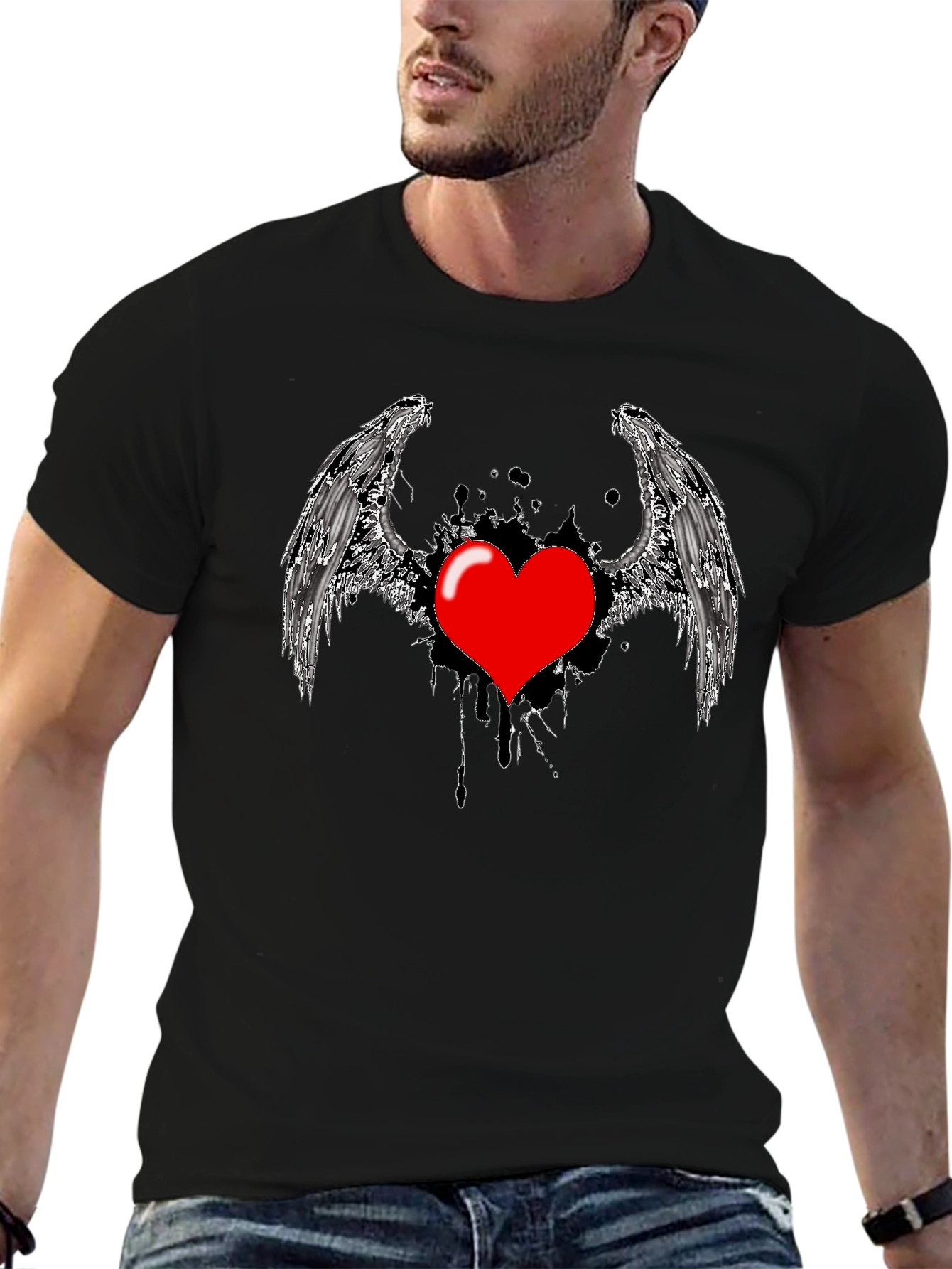 Black Heart Wings Graphic Black T-Shirt view 6
