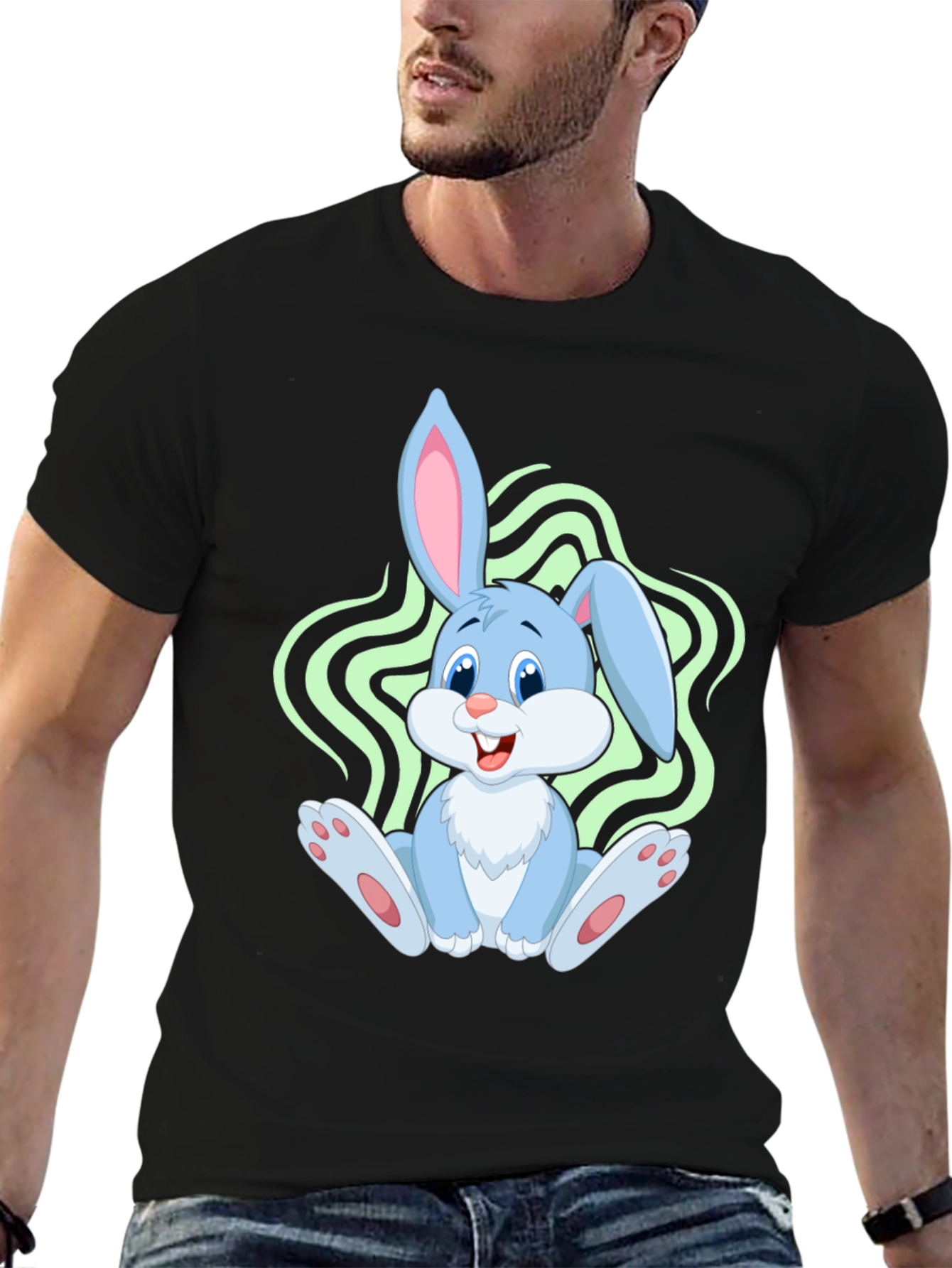 Black Cute Bunny Graphic Tee - Black Cotton Blend view 6