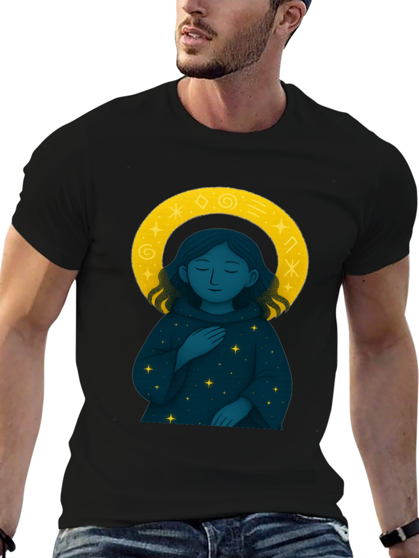 Black Celestial Starry Night Graphic Tee - Unisex Black T-Shirt view 6