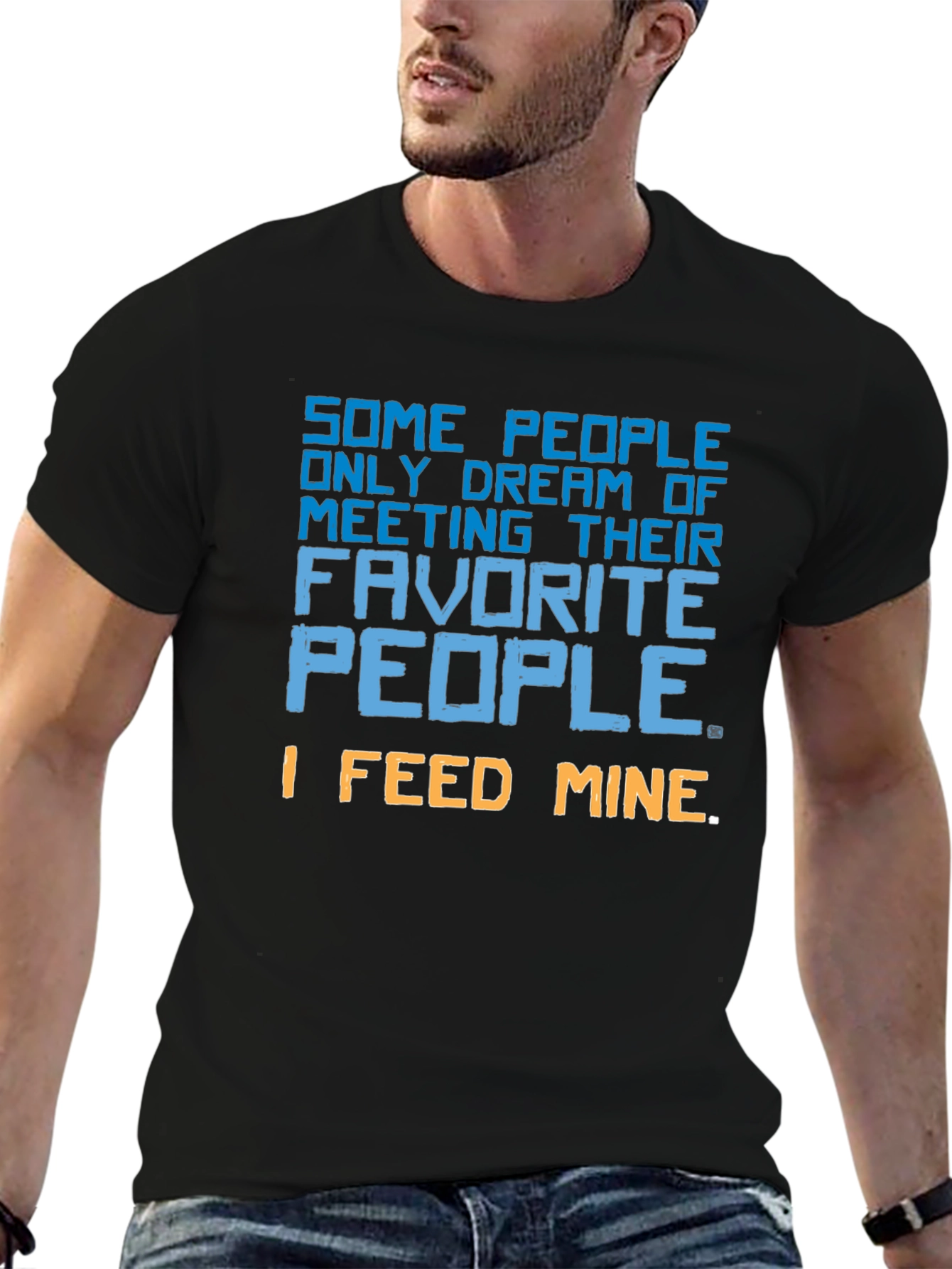 Black Humorous 'I Feed Mine' Graphic Print Black T-Shirt view 6