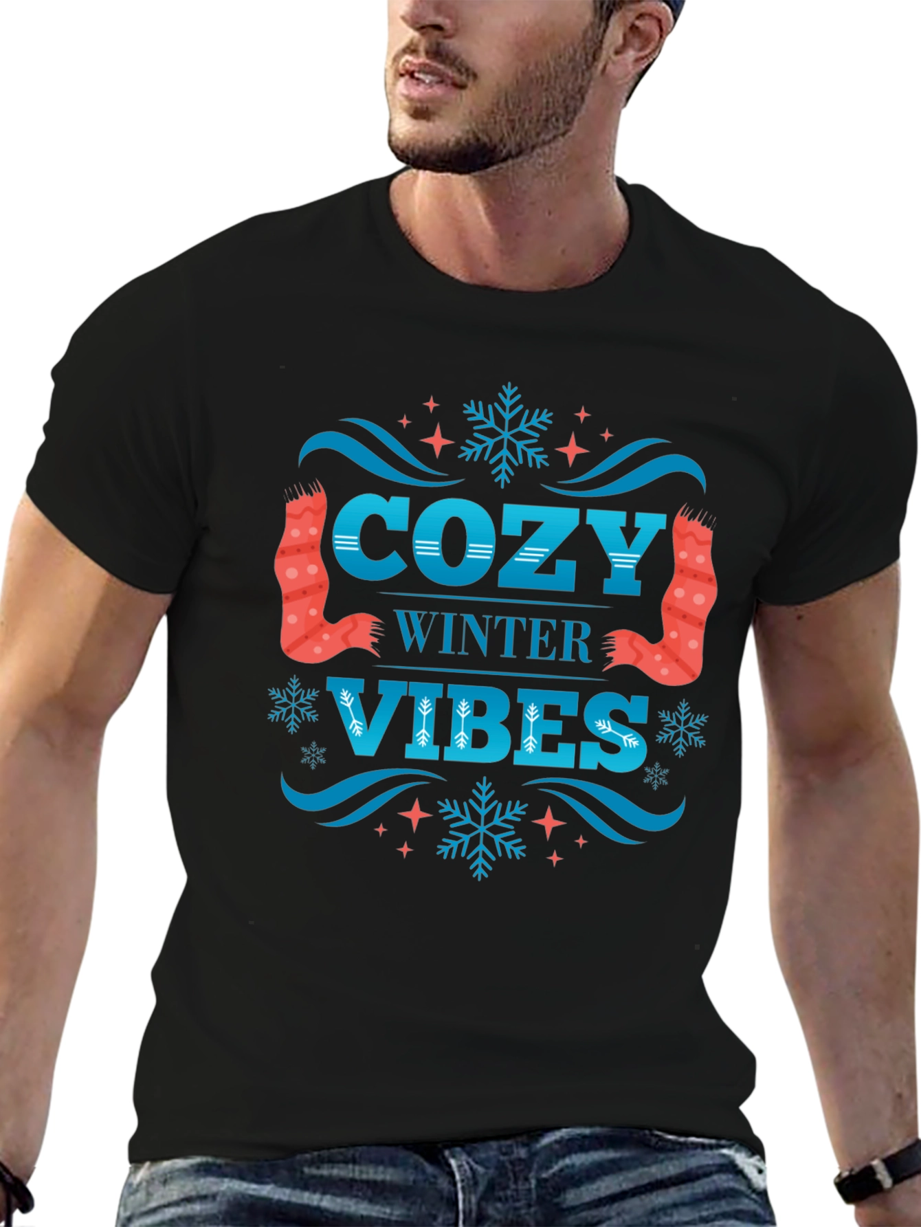 Black Cozy Winter Vibes Graphic T-Shirt view 6
