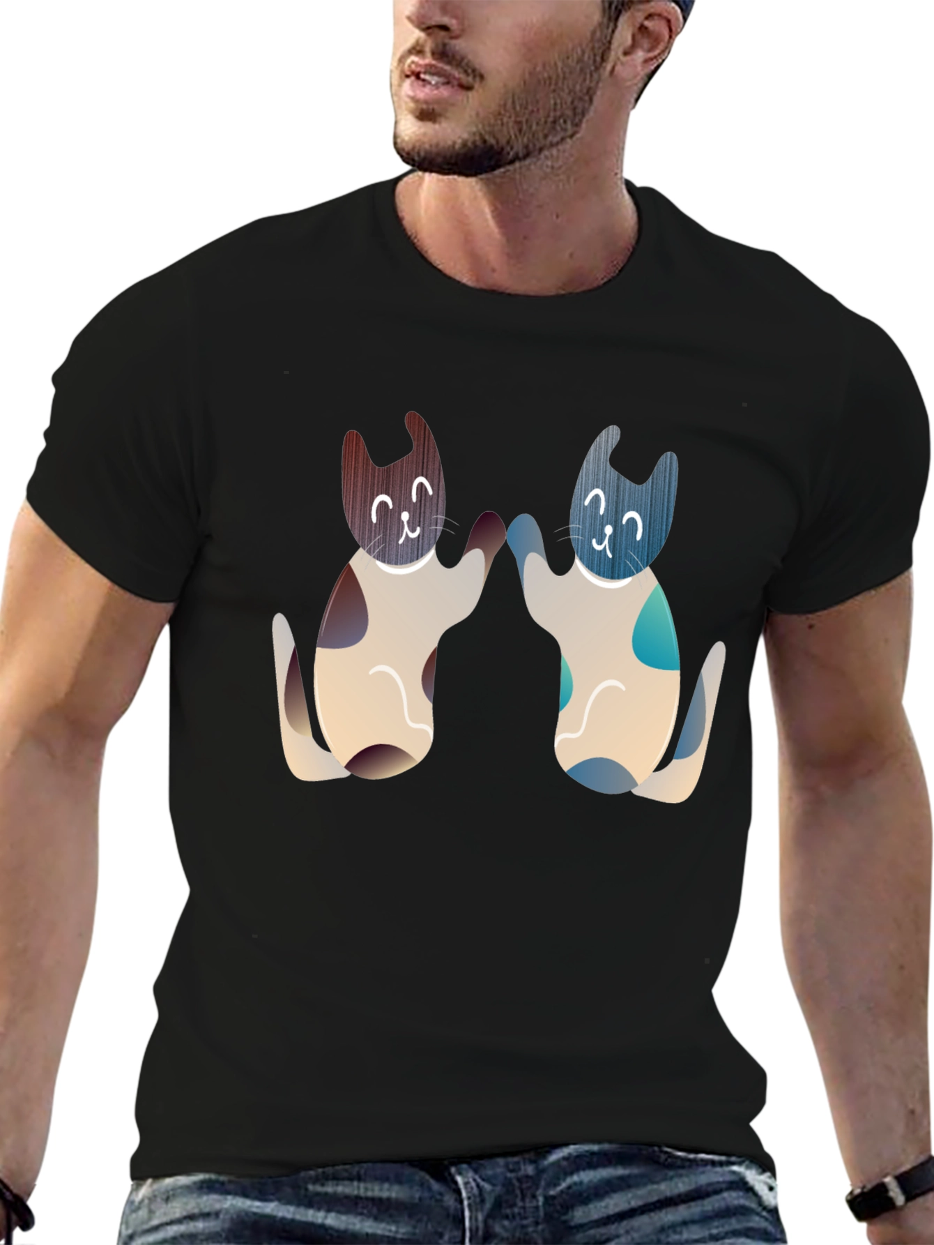Black Cute Cats High Five Graphic Tee - Black view 6