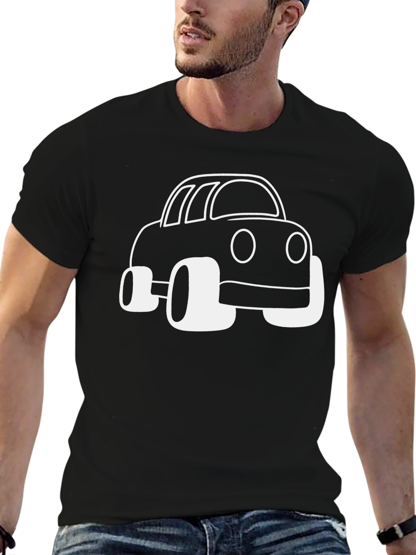 Black Cartoon Car Graphic Tee - Black Unisex Shirt view 6