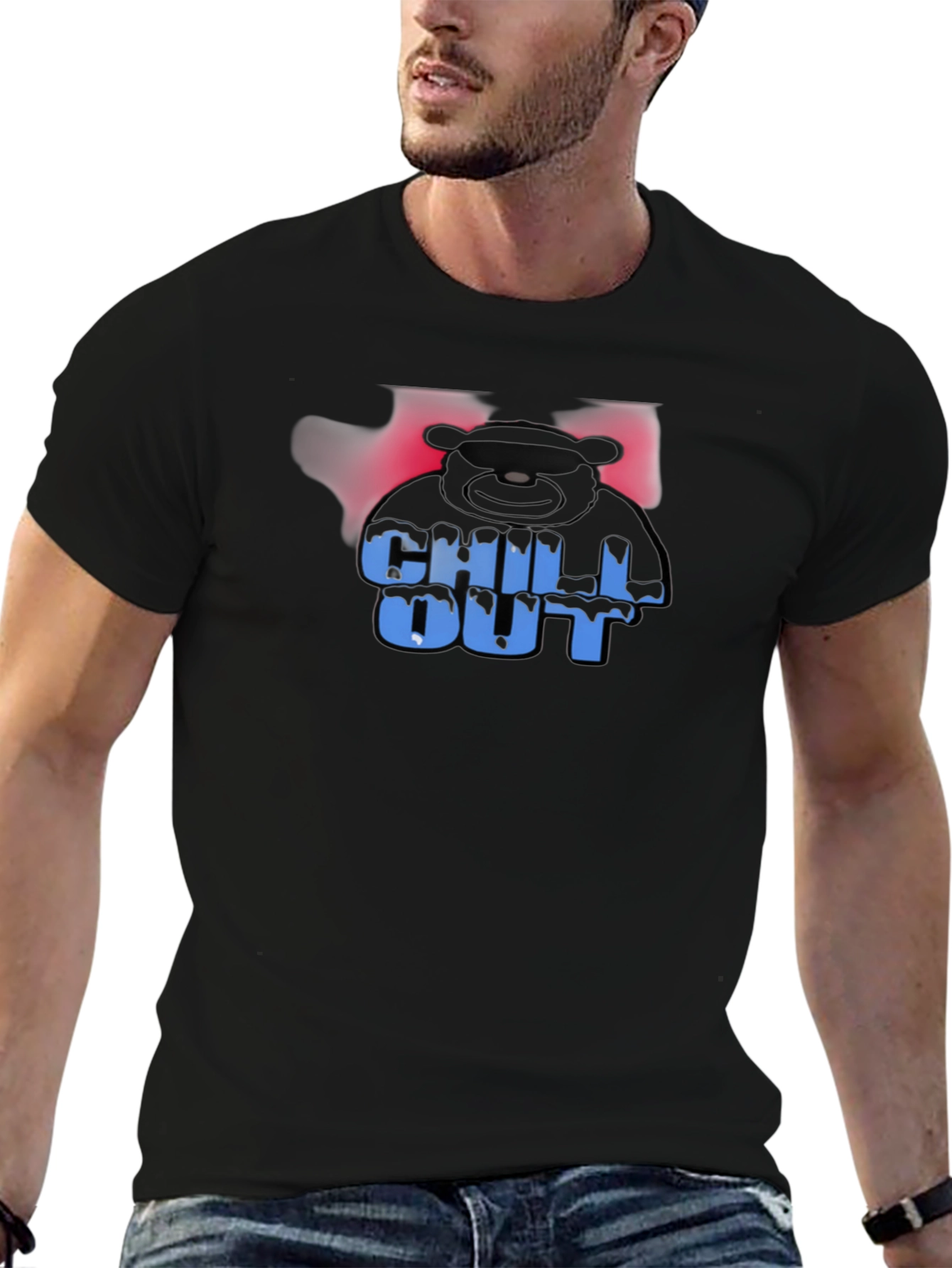 Black Chill Out Bear Graphic Black T-Shirt view 6