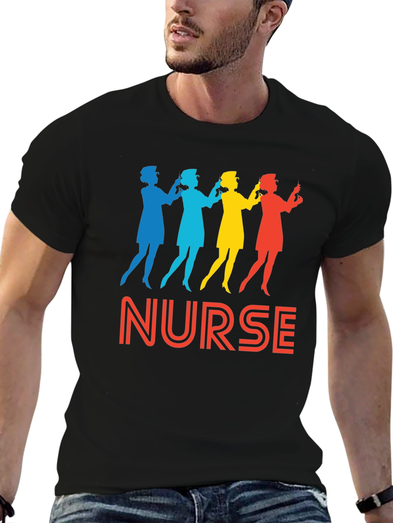 Black Nurse Silhouette Graphic Tee - Retro Style view 6