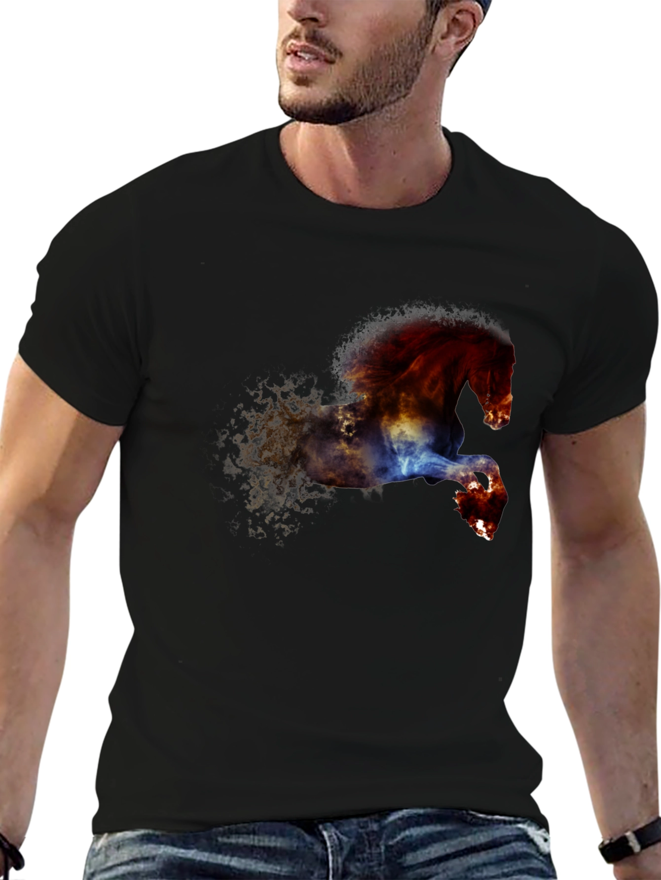 Black Fiery Horse Graphic Tee - Black Cotton Blend view 6