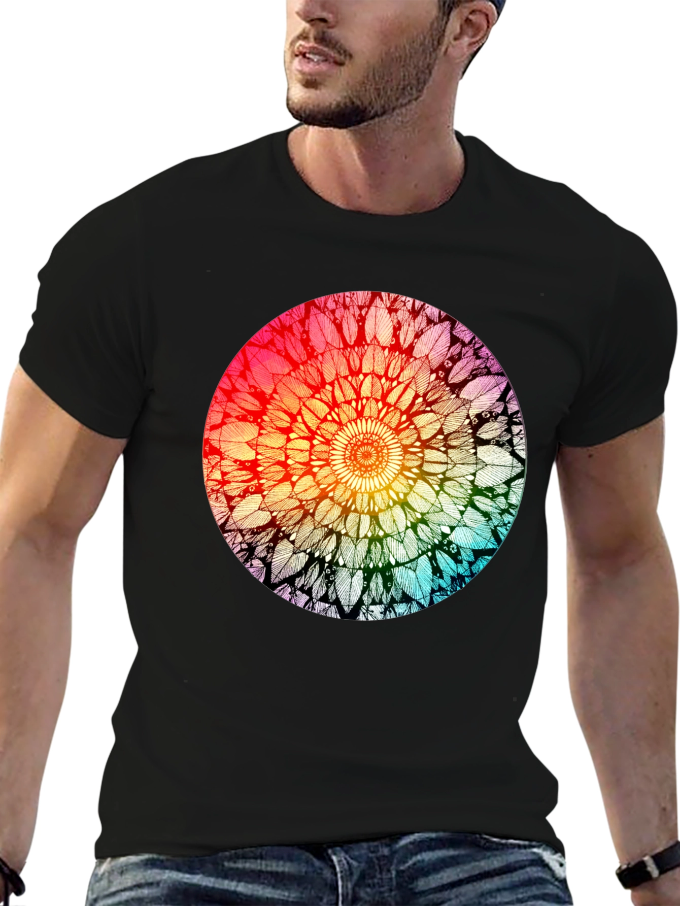 Black Rainbow Mandala Graphic T-Shirt - Unisex view 6