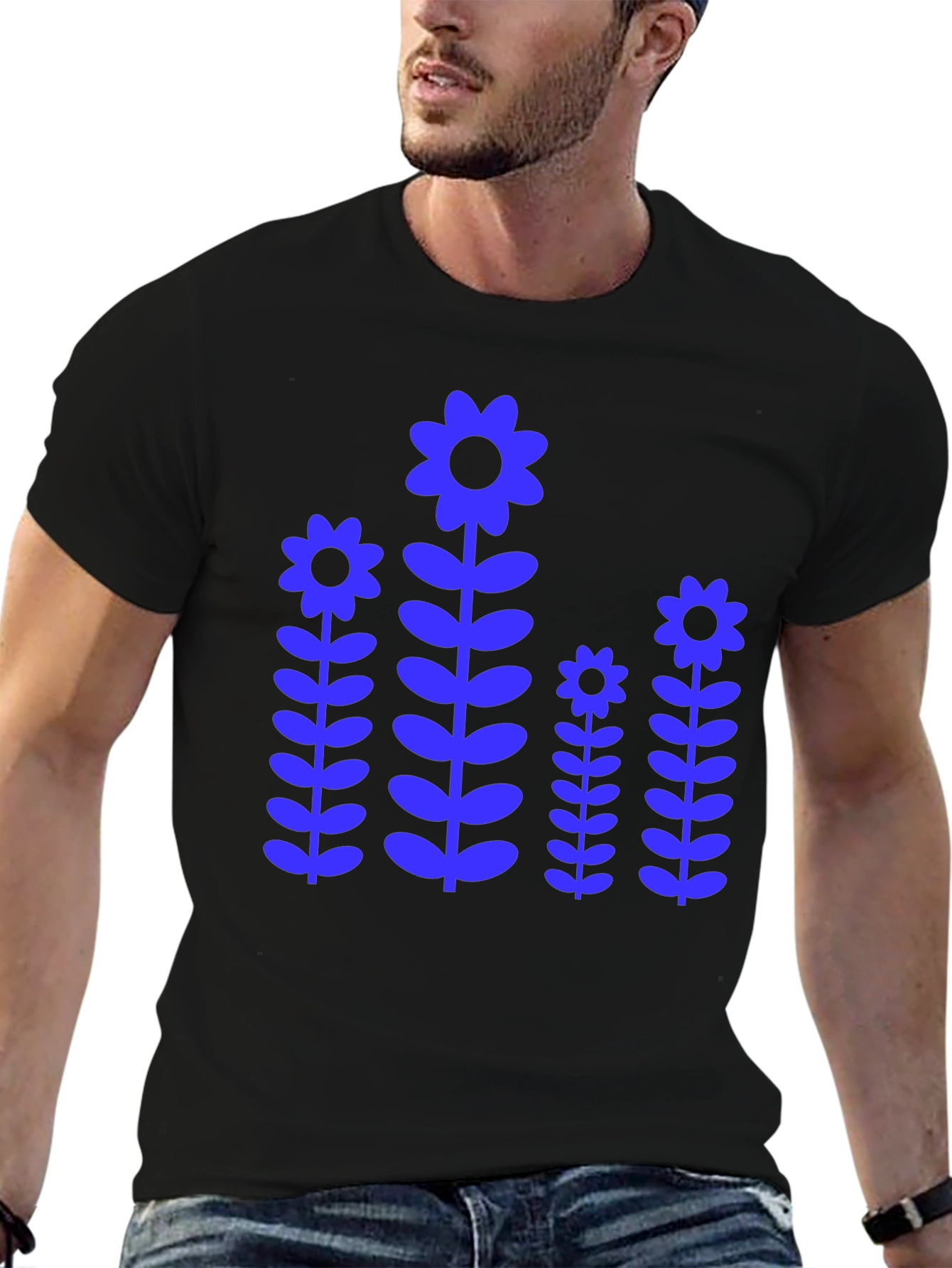 Black Blue Flower Power Graphic T-Shirt view 6