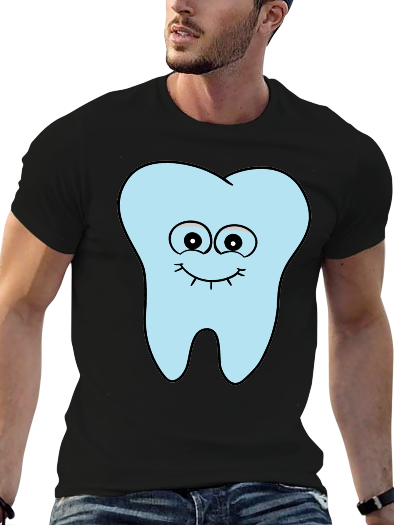 Black Cartoon Tooth T-Shirt - Dental Humor Tee view 6
