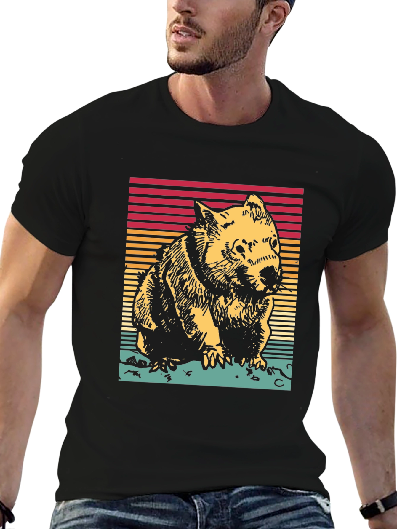 Black Retro Wombat T-Shirt - Classic Graphic Tee view 6