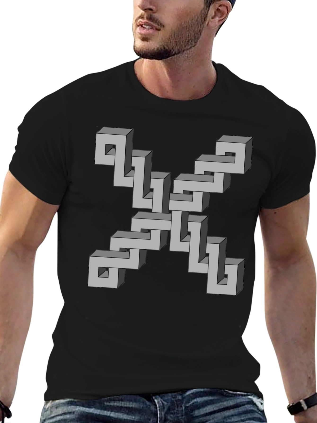 Black Optical Illusion Geometric T-Shirt view 6