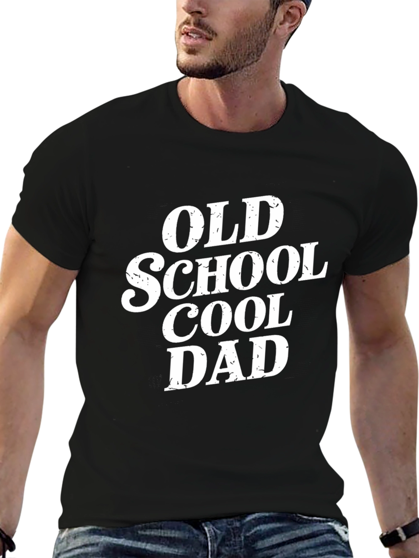 Old School Cool Dad Black Graphic T-Shirt - 6