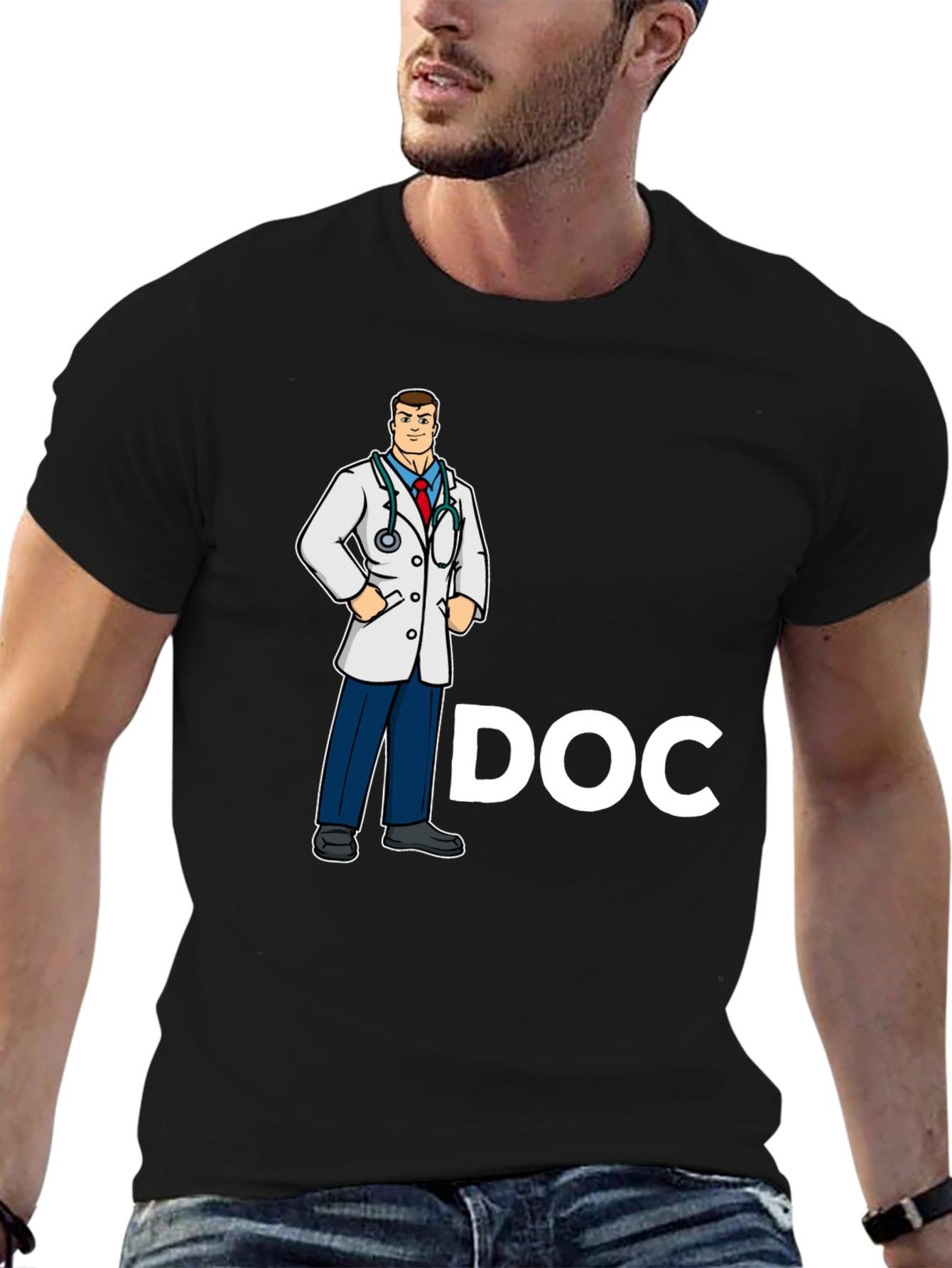 Black Doctor Cartoon Graphic Black T-Shirt view 6