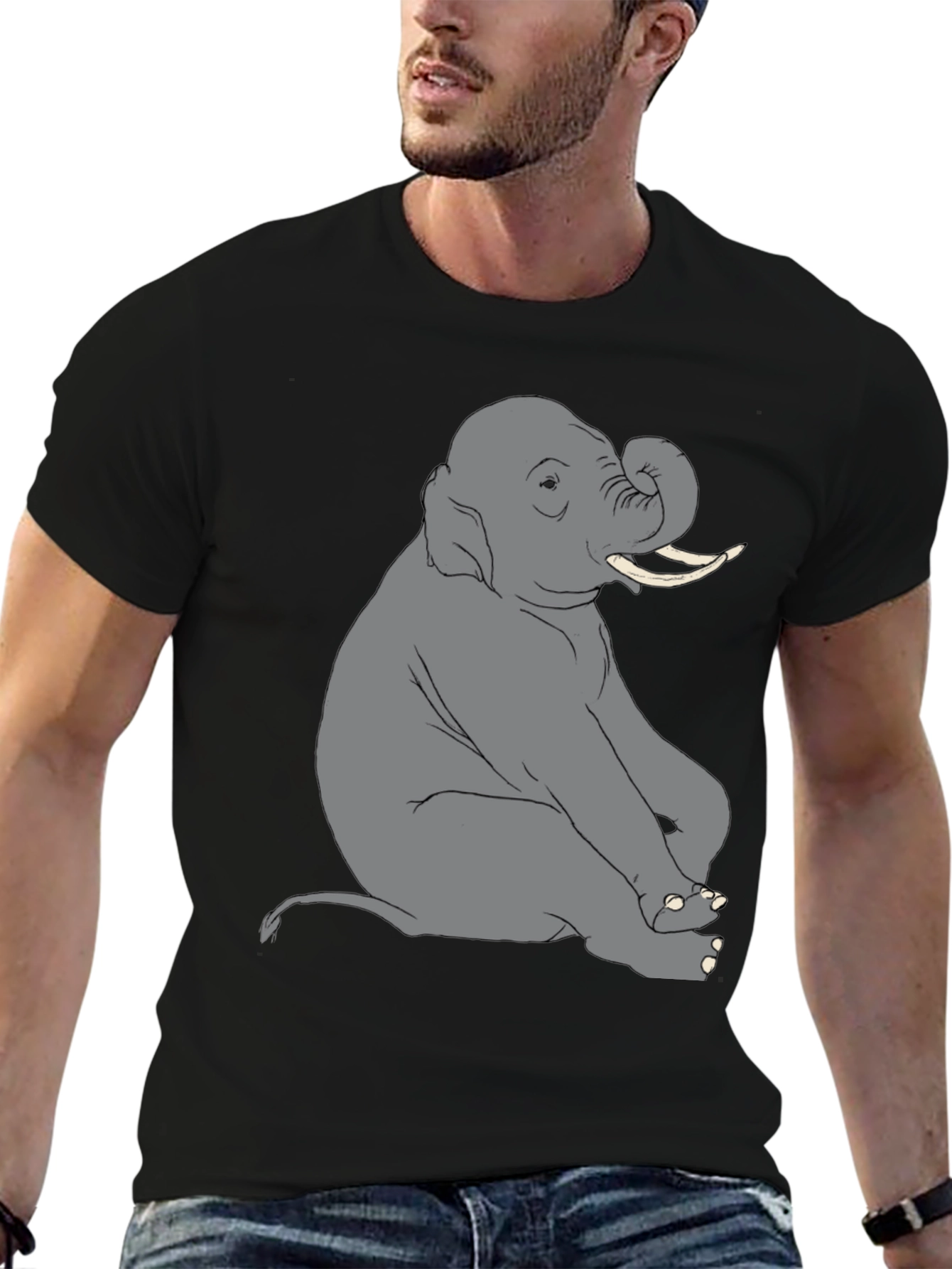 Black Elephant Graphic T-Shirt - Black Crew Neck Tee view 6