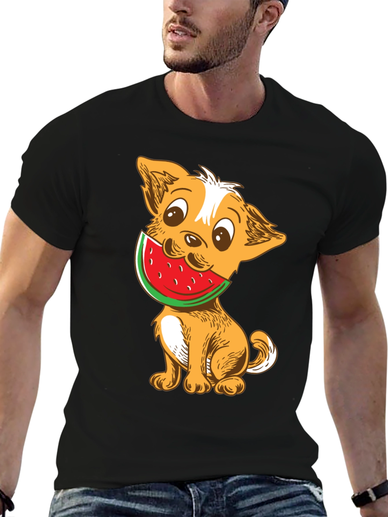 Black Dog with Watermelon Graphic T-Shirt view 6