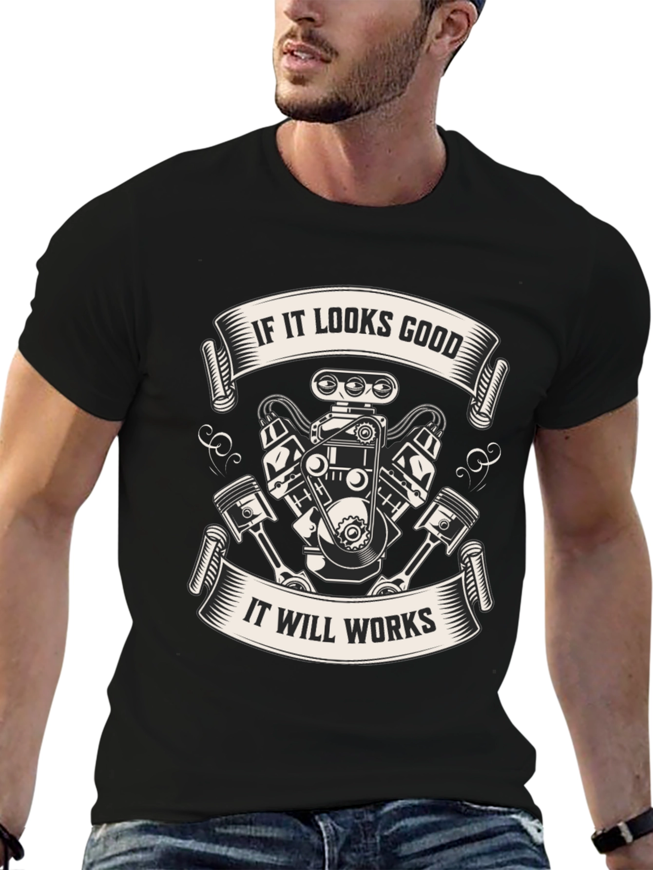 Black If It Looks Good Engine T-Shirt view 6