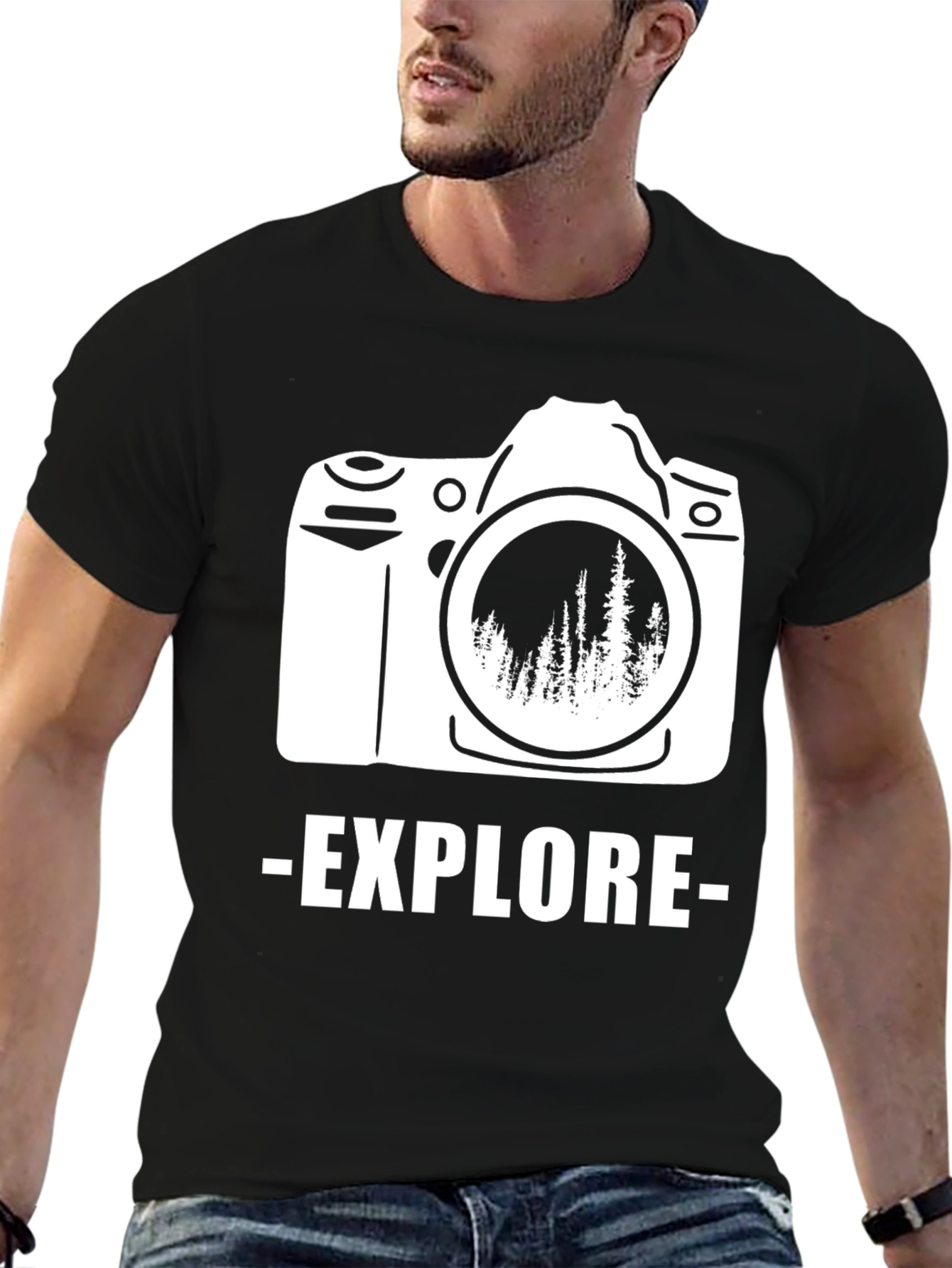 Black Explore Outdoors T-Shirt - Camera Design view 6