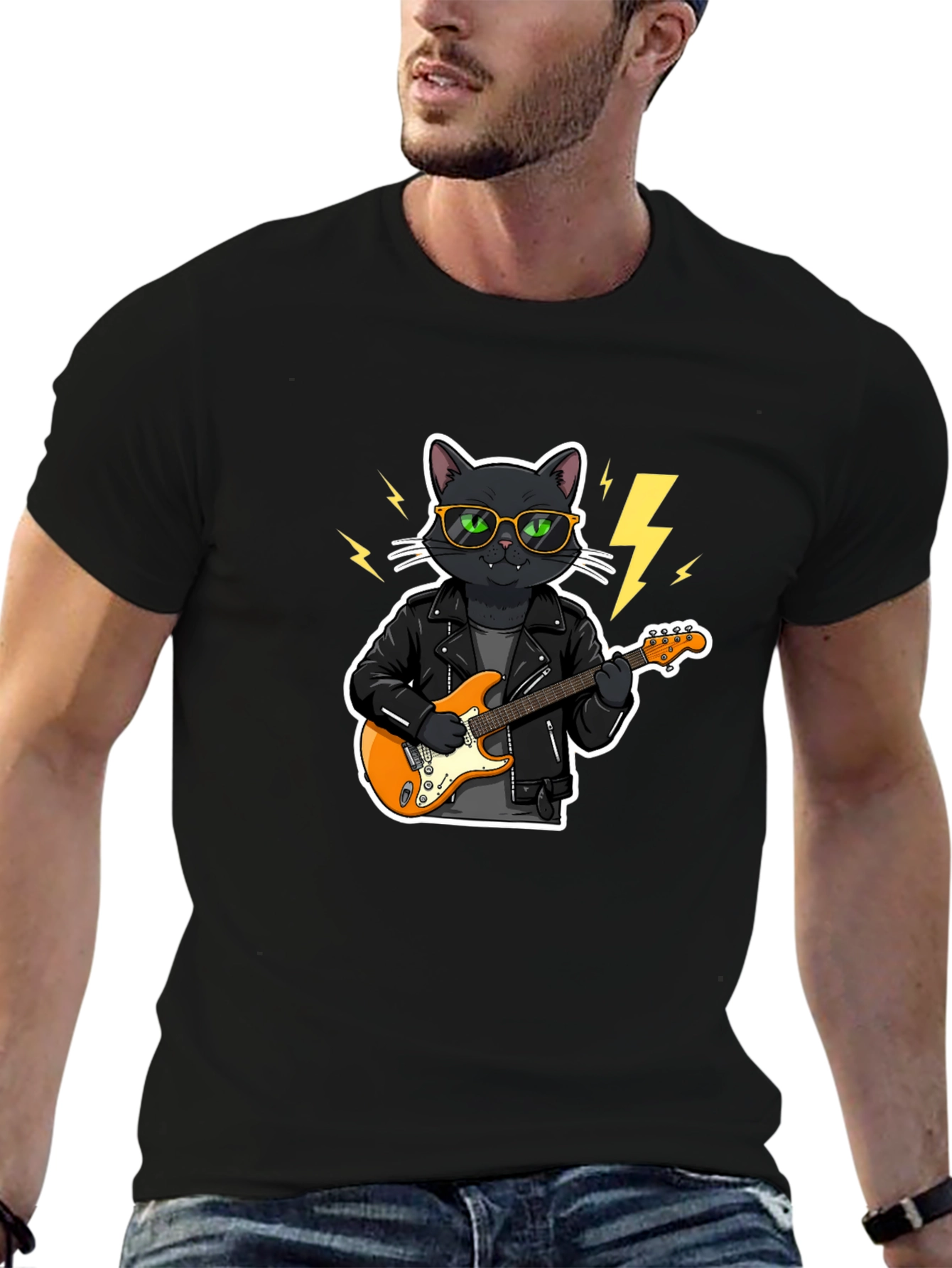 Black Cool Cat Rocker T-Shirt - Black view 6