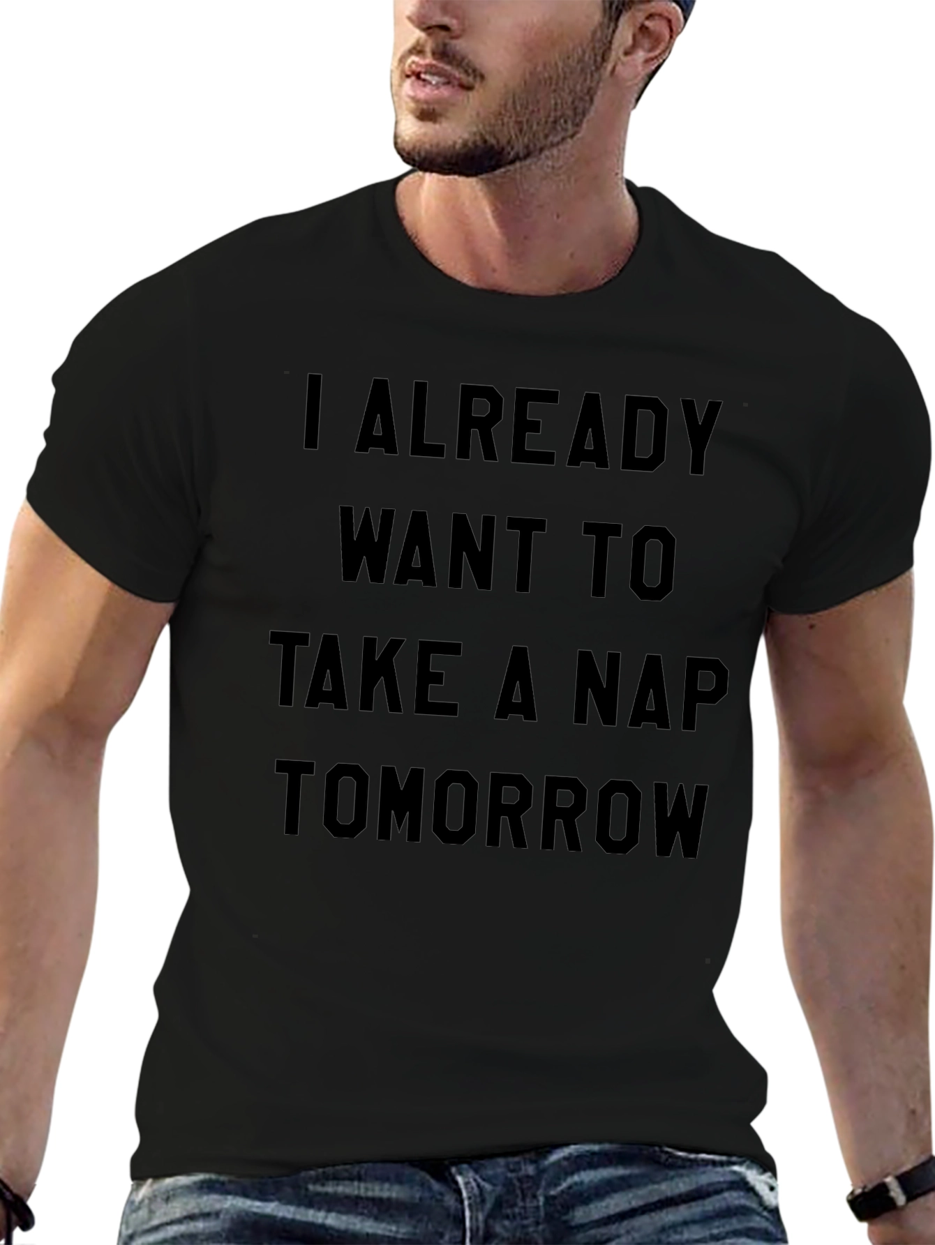 Black Funny Nap Tomorrow Men's Black T-Shirt view 6
