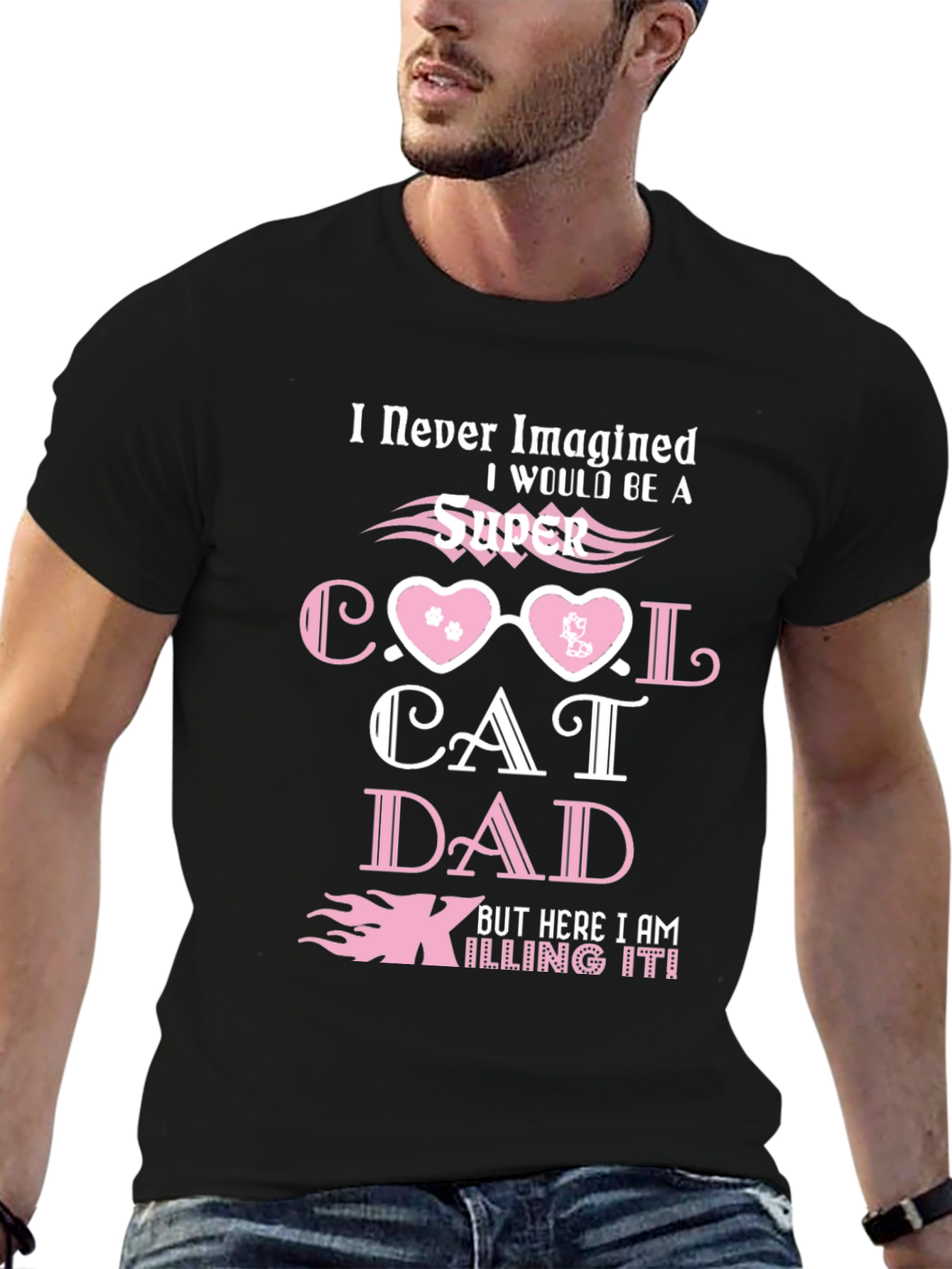 Black Super Cool Cat Dad T-Shirt view 6