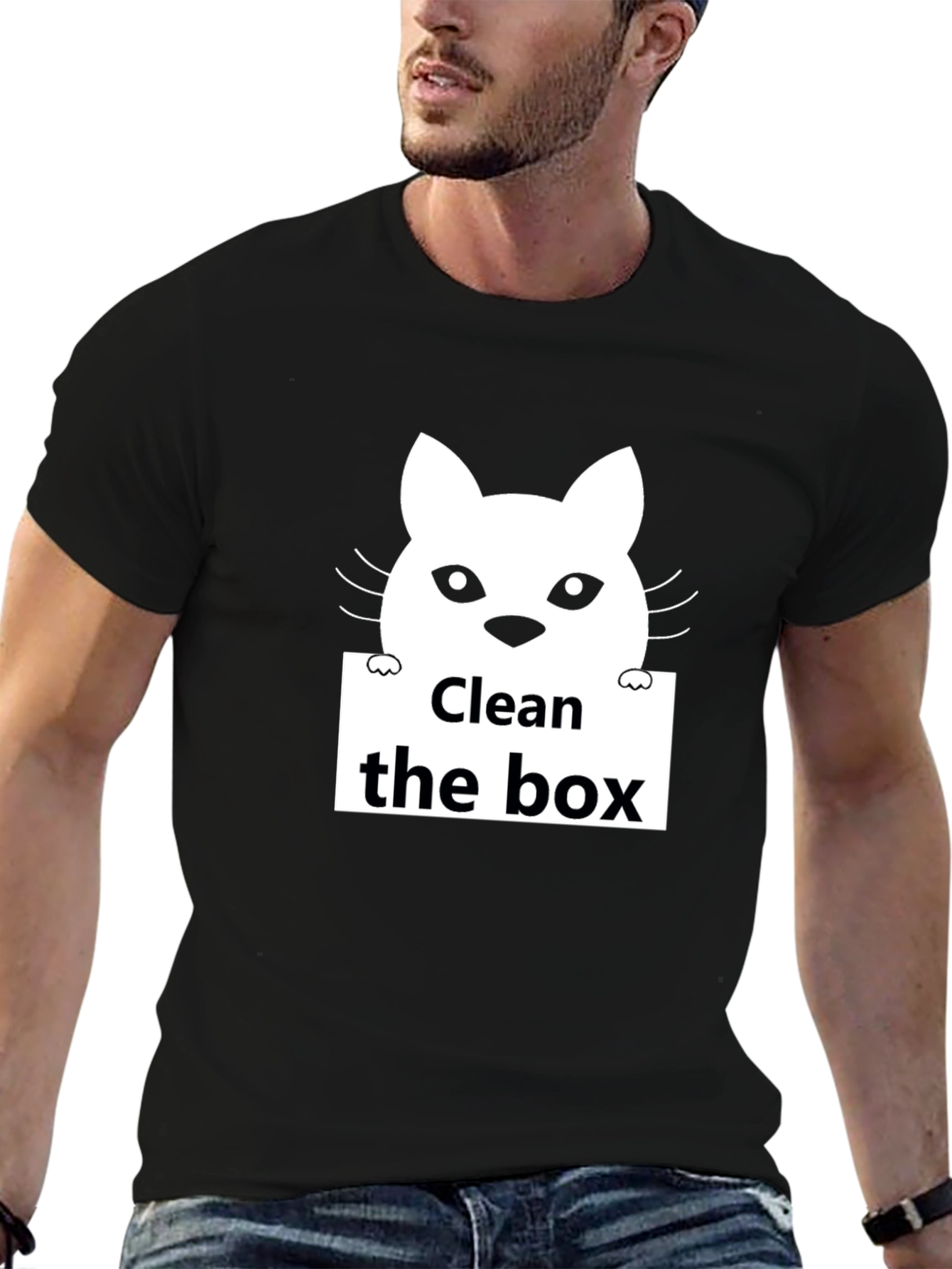 Black Clean the Box Cat Graphic Black T-Shirt view 6