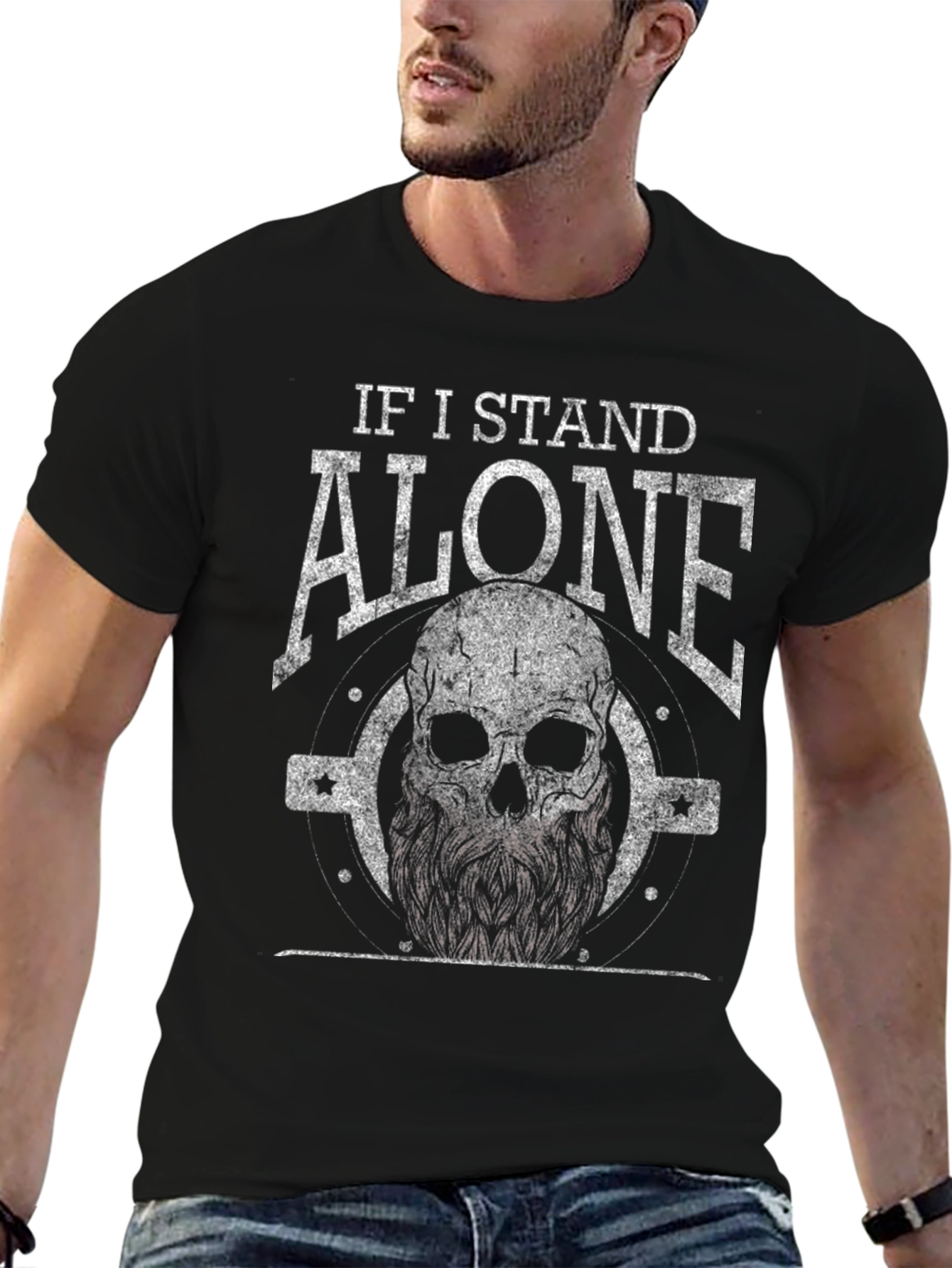 Black Skull Graphic T-Shirt - If I Stand Alone Tee view 6