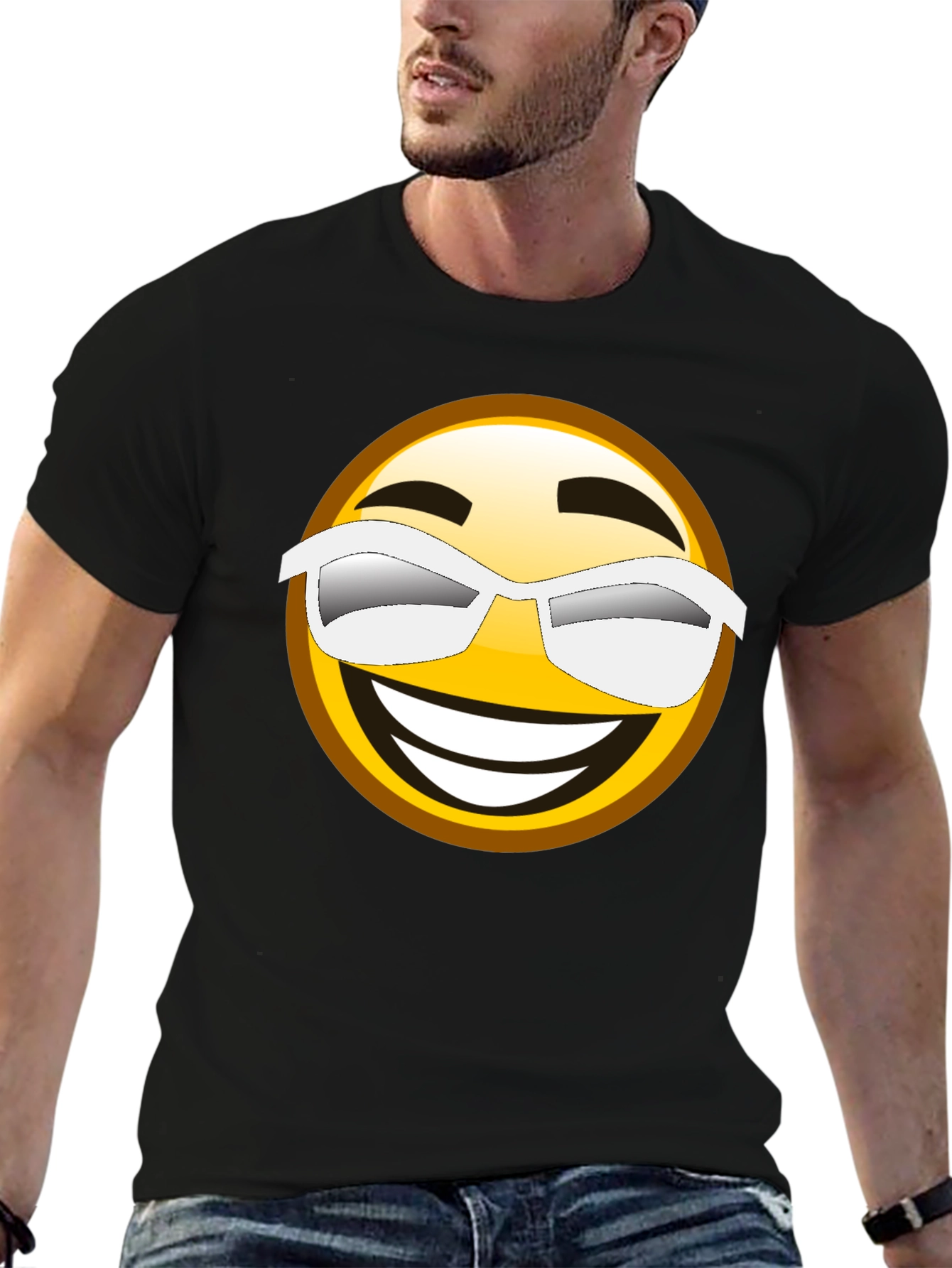 Black Cool Emoji Graphic Black T-Shirt view 6