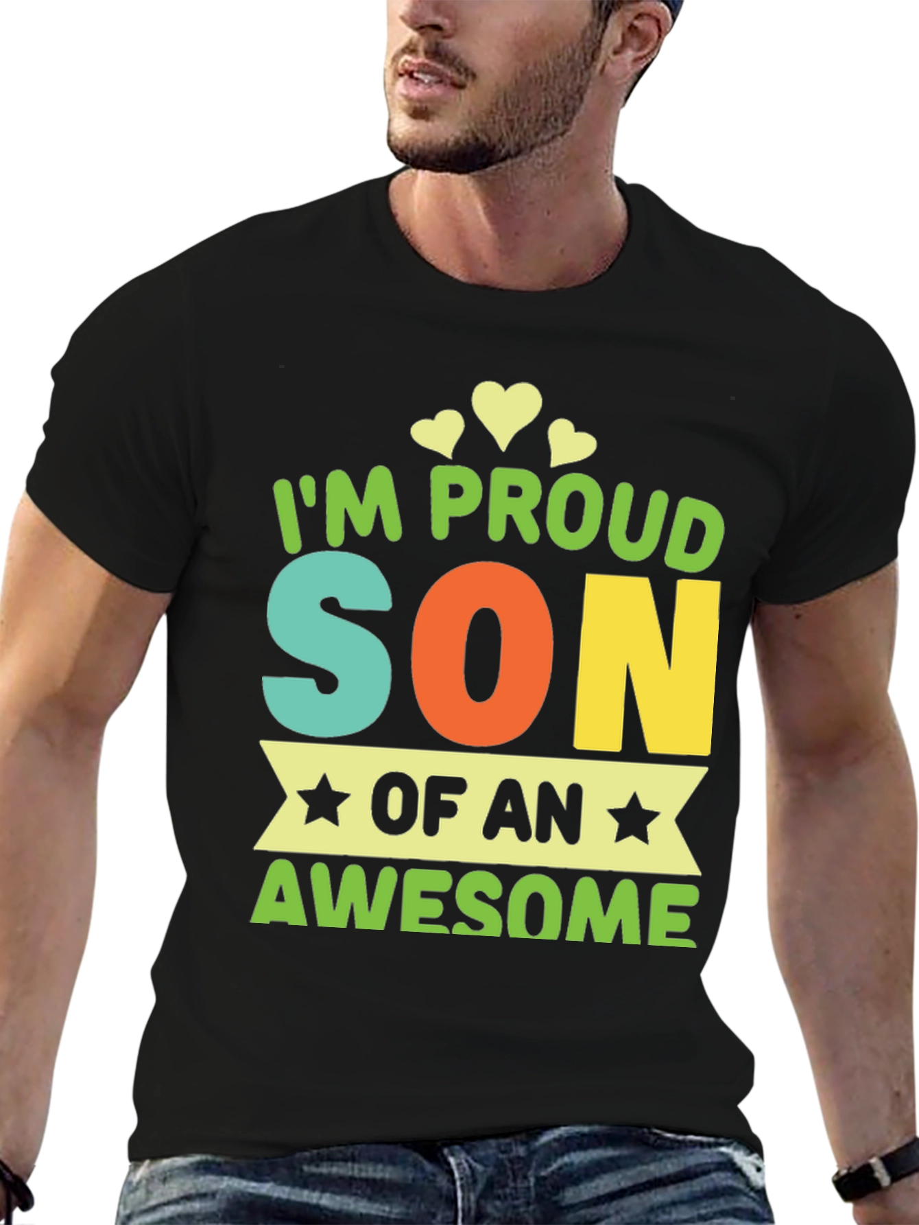Black Proud Son T-Shirt - Awesome Parent Gift view 6