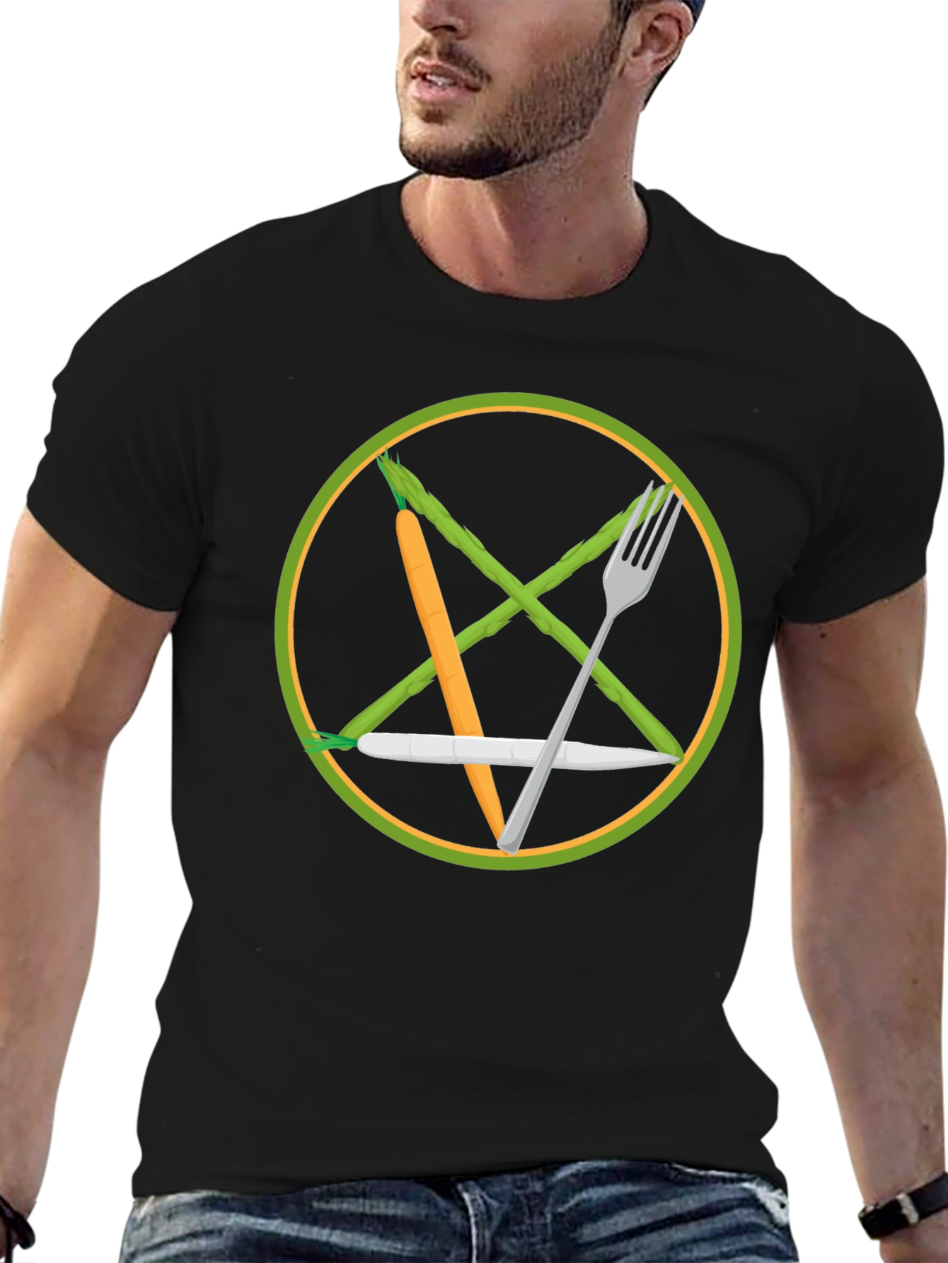 Black Veggie Pentagram T-Shirt - Vegan Magic view 6