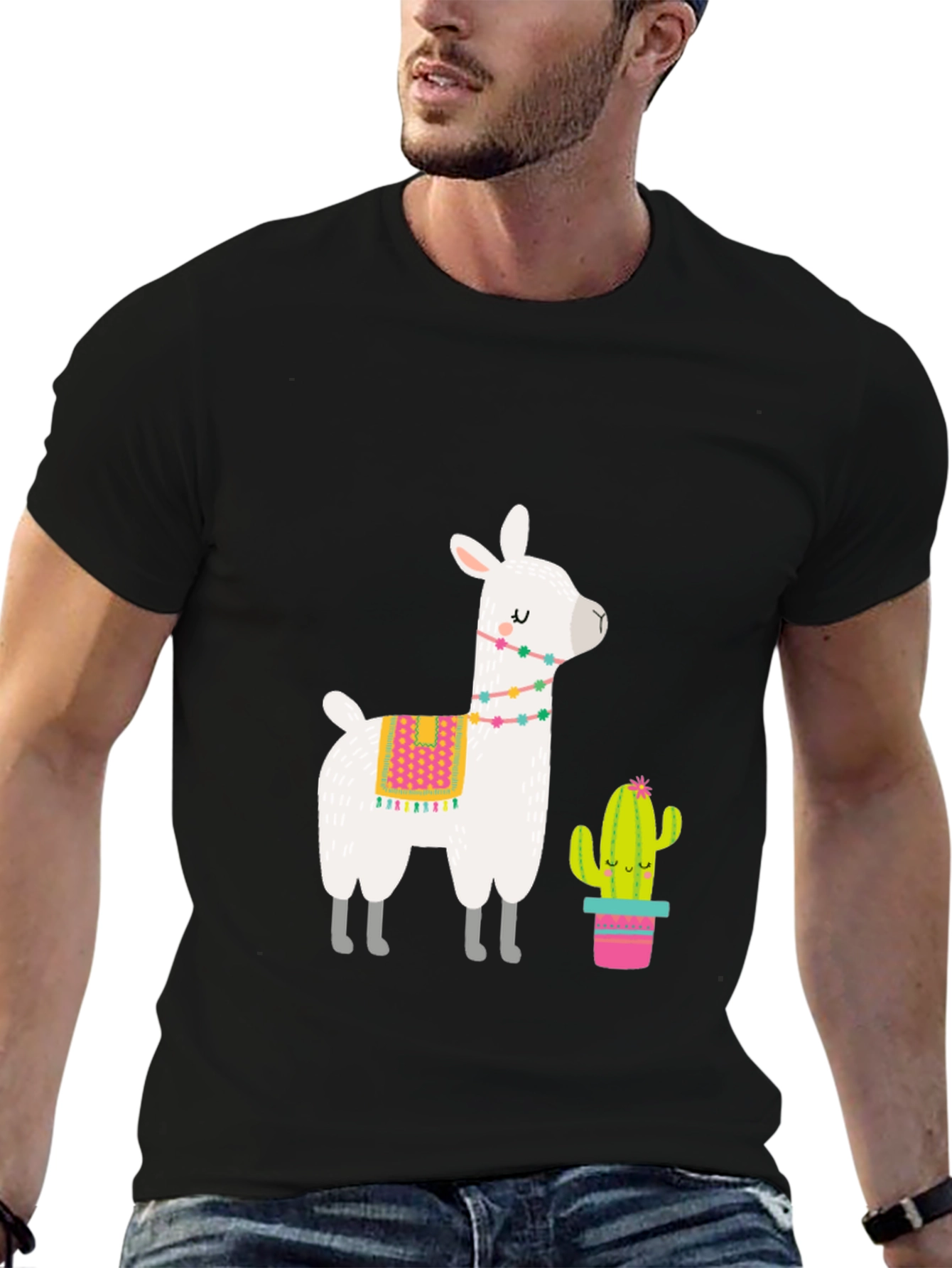 Black Llama & Cactus Graphic Tee - Black view 6