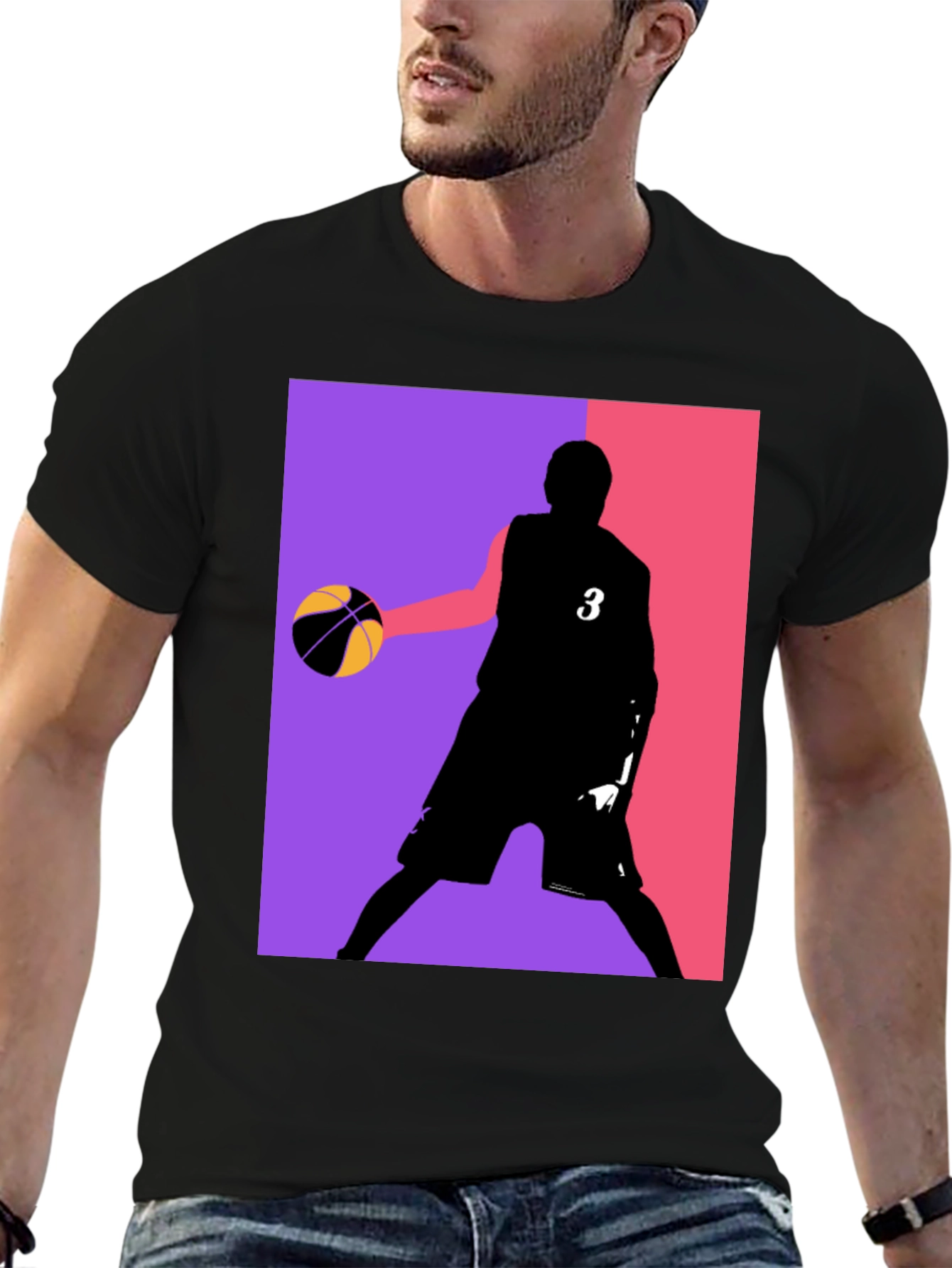 Black Basketball Player Graphic Tee - Black Cotton Blend view 6
