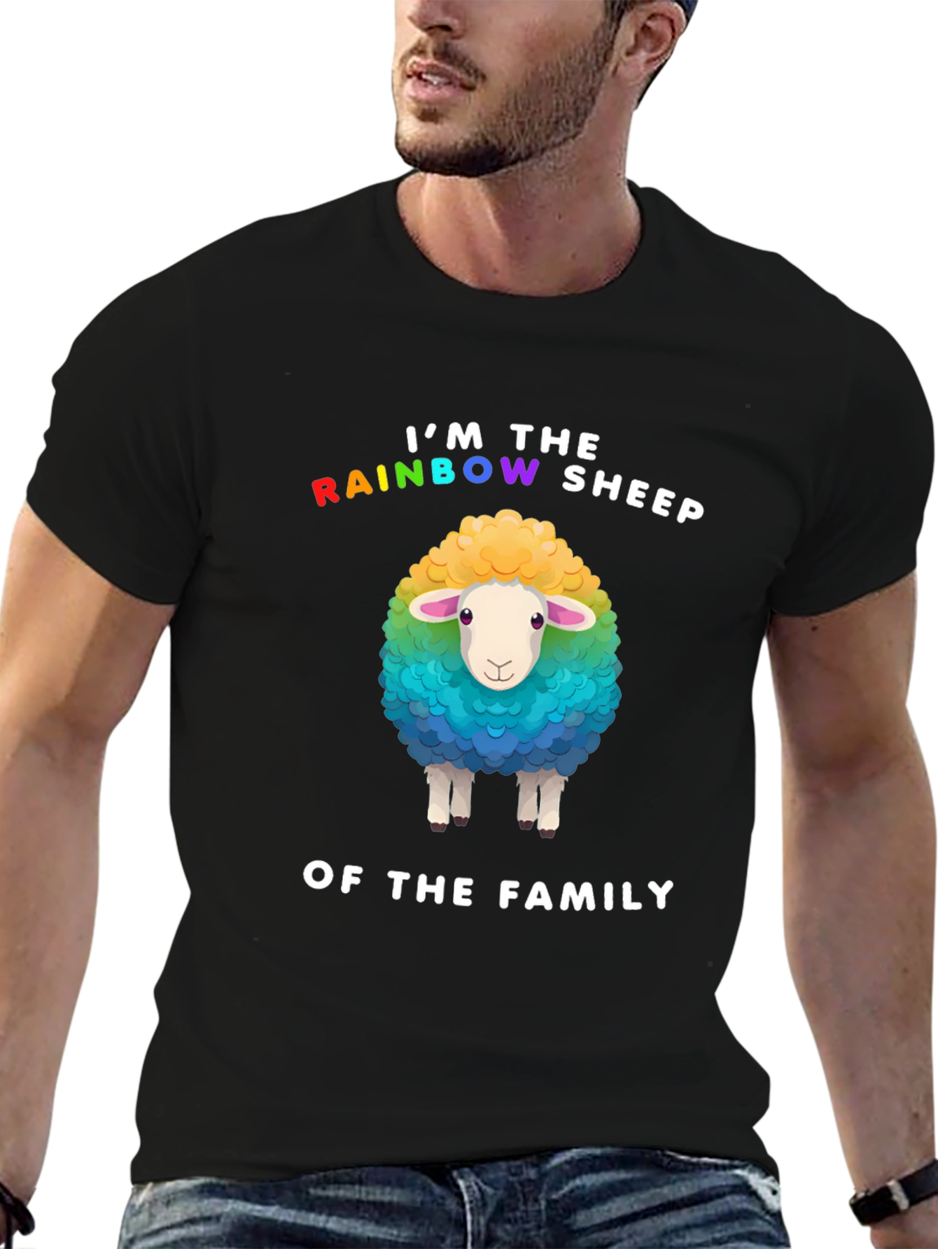 Black Rainbow Sheep Family Pride T-Shirt view 6