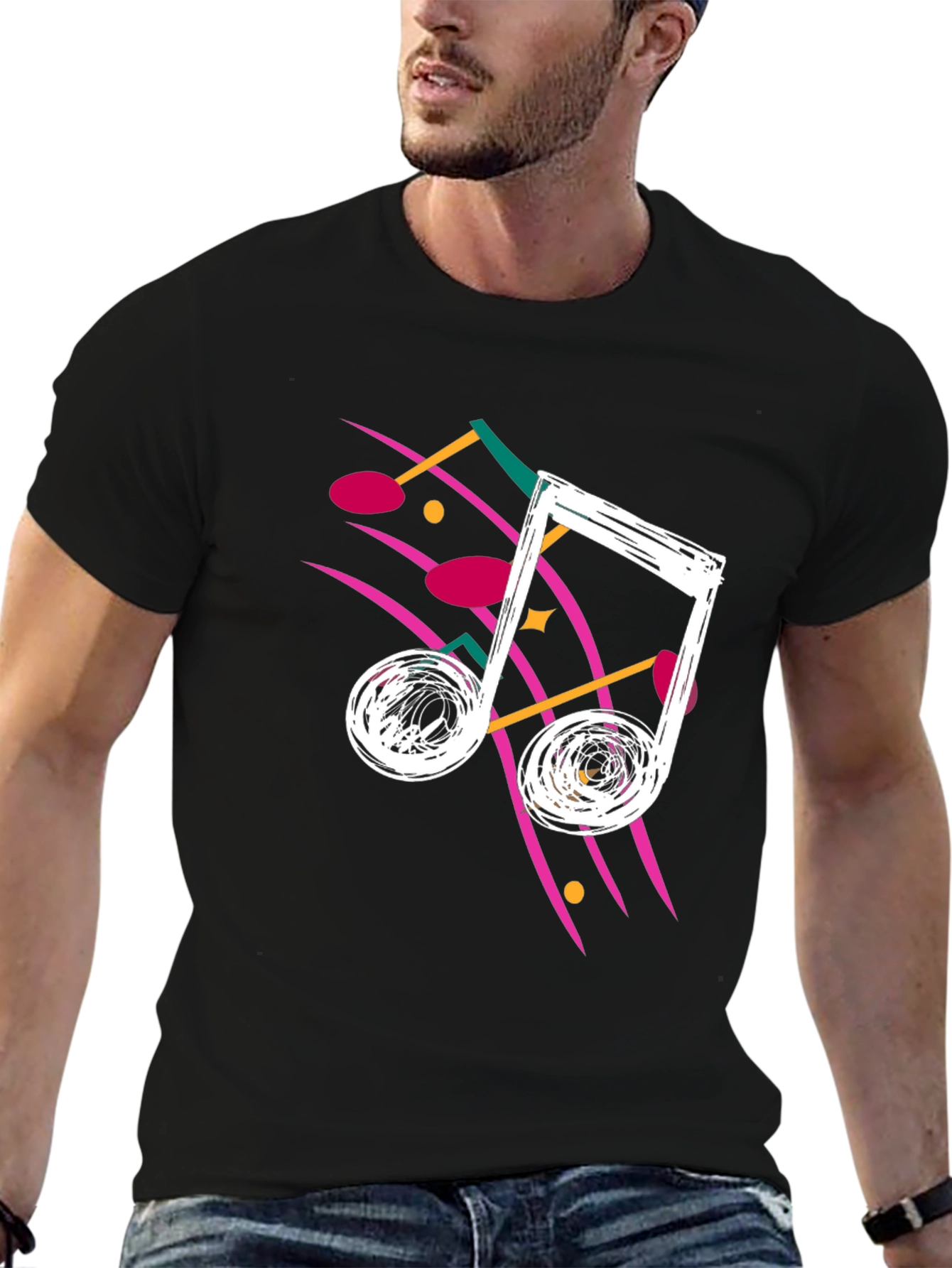 Black Retro 80s Music Note Graphic T-Shirt view 6