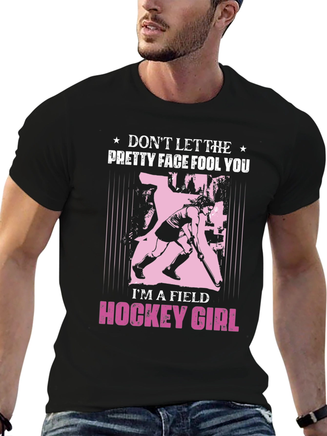 Black Field Hockey Girl T-Shirt - Don't Let The Pretty Face Fool You view 6