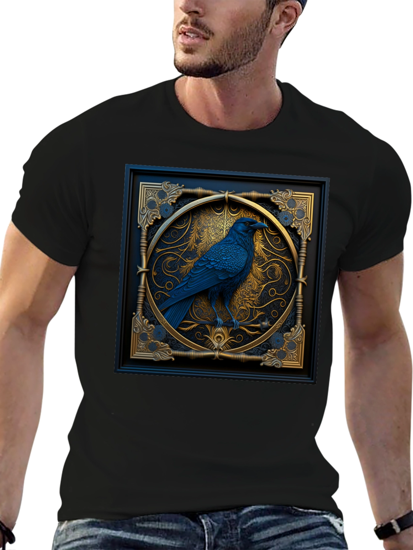 Black Raven Framed Graphic Tee - Gothic Style view 6