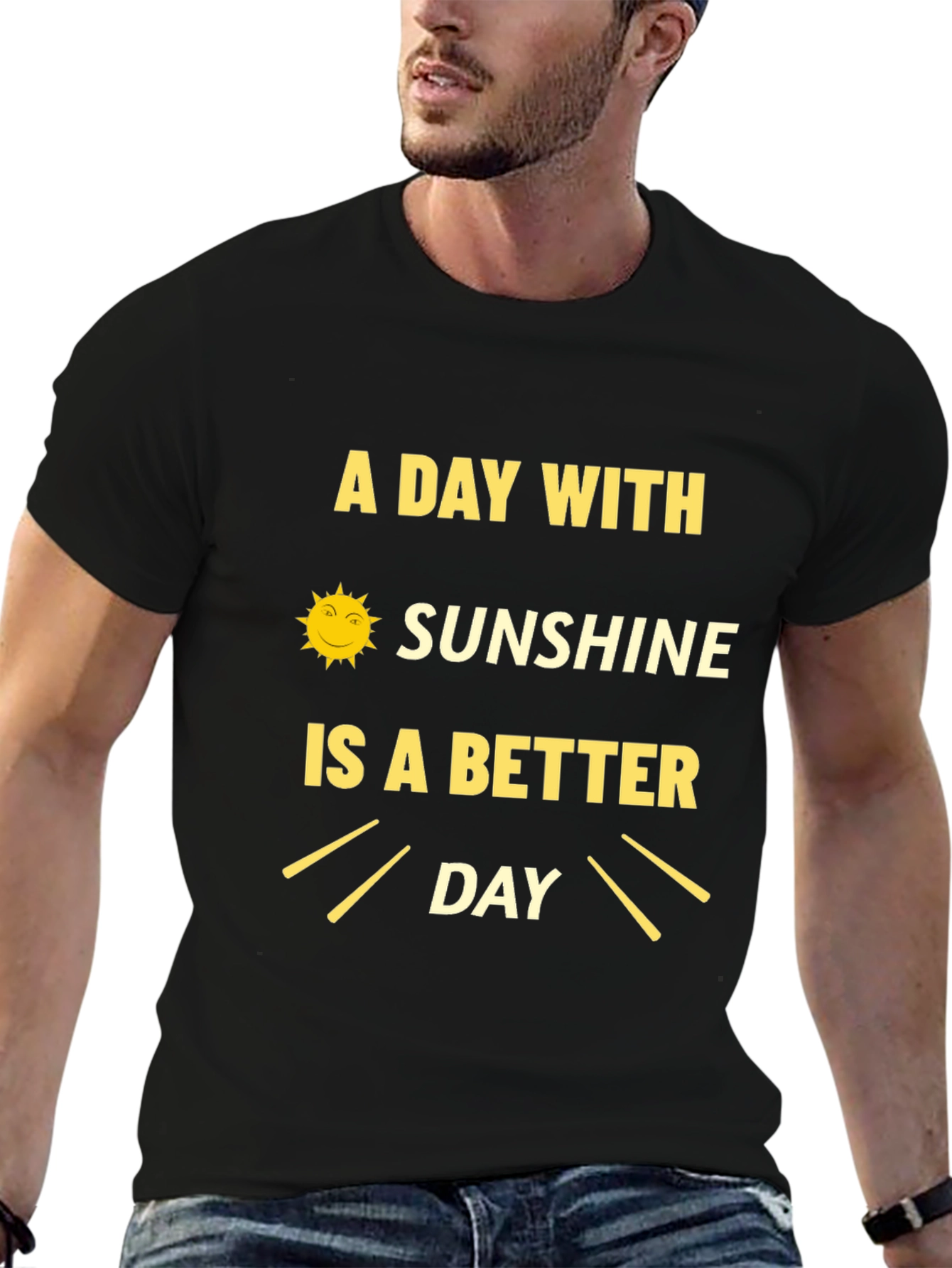 Black Sunshine Day Graphic Tee - Black Cotton T-Shirt view 6