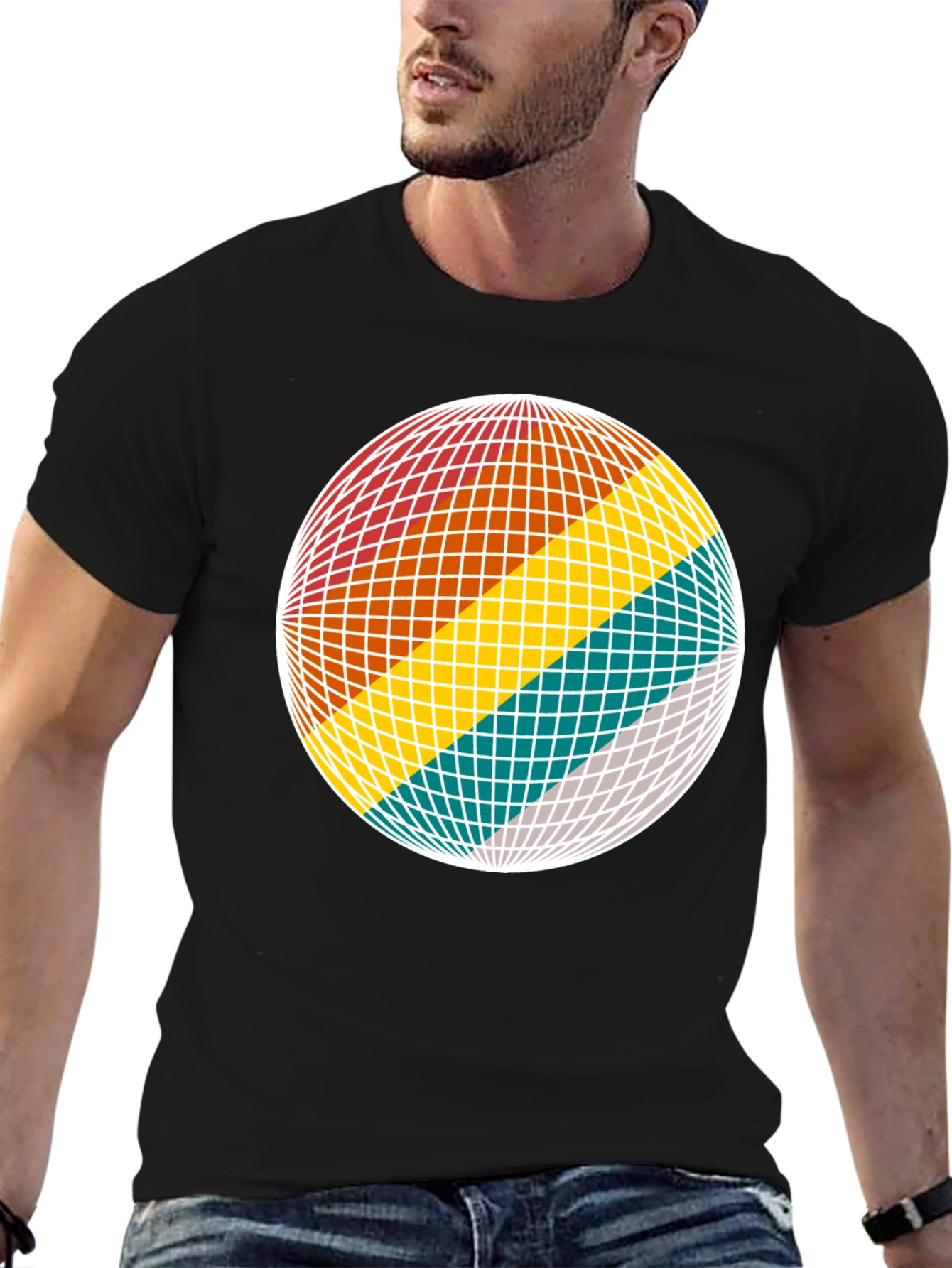Black Retro Sphere Graphic Tee - Black Cotton Blend view 6