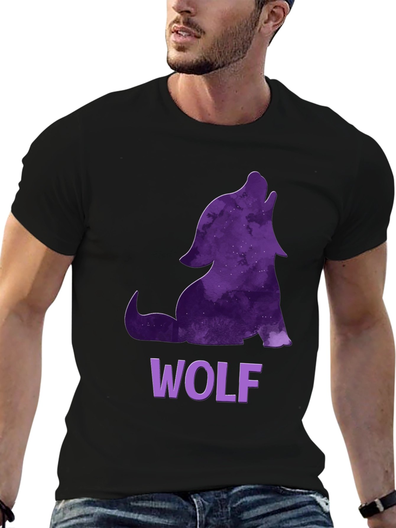 Black Wolf Galaxy T-Shirt - Men's Black Tee view 6
