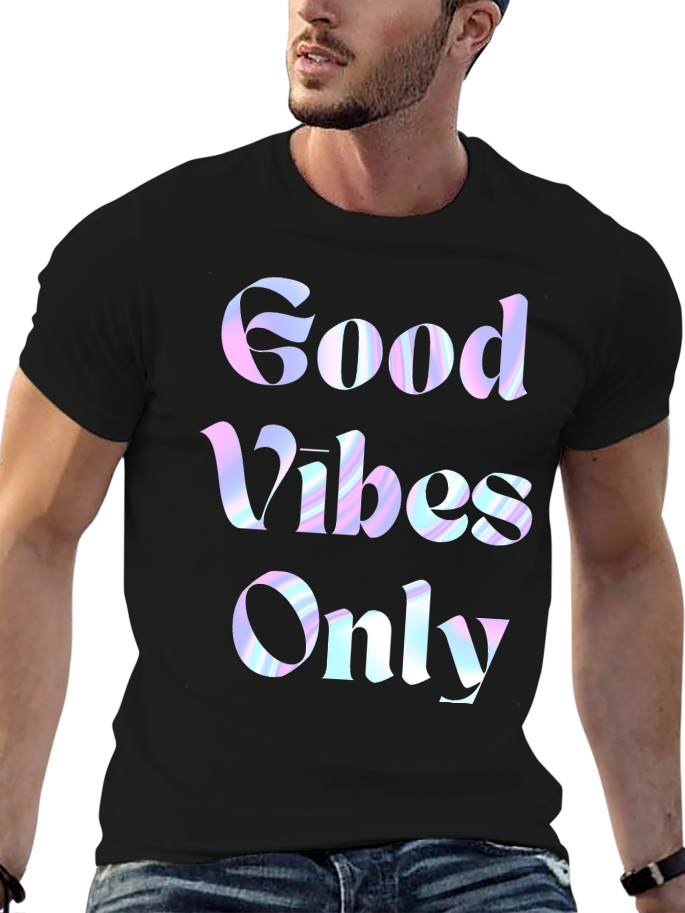 Black Good Vibes Only Graphic Tee - Black Cotton T-Shirt view 6