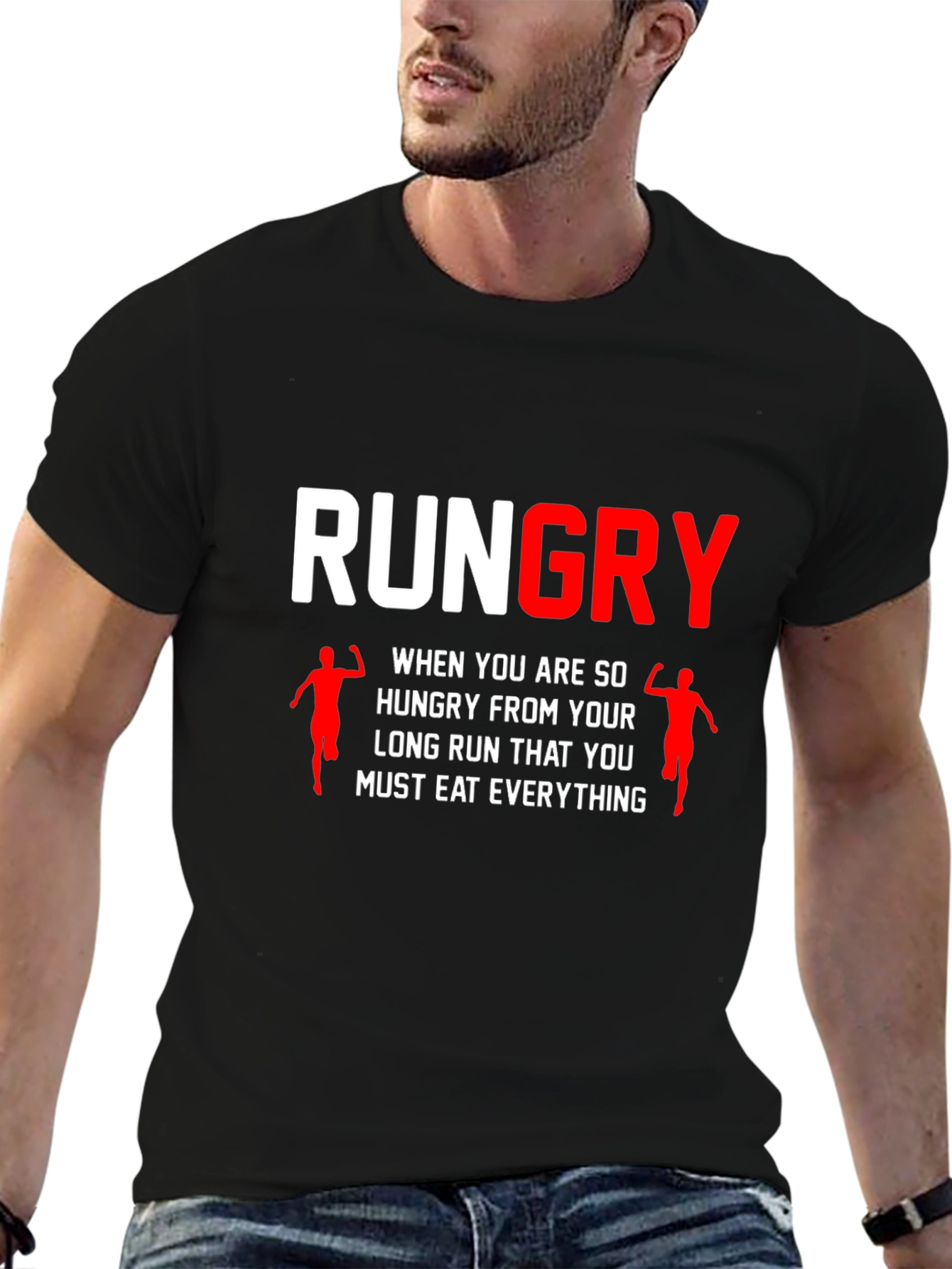 Black Rungry Men's Black Graphic Tee: Runner's Hunger! view 6