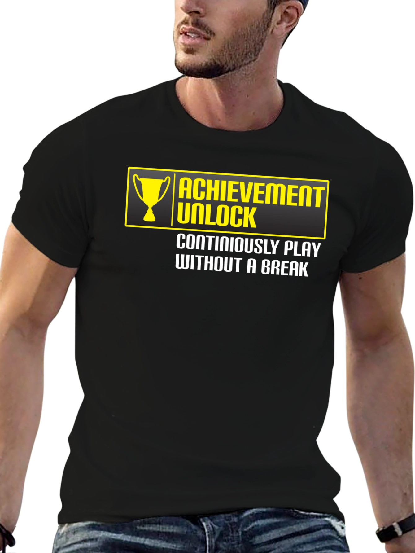 Black Achievement Unlocked Gamer T-Shirt - Play Without a Break view 6