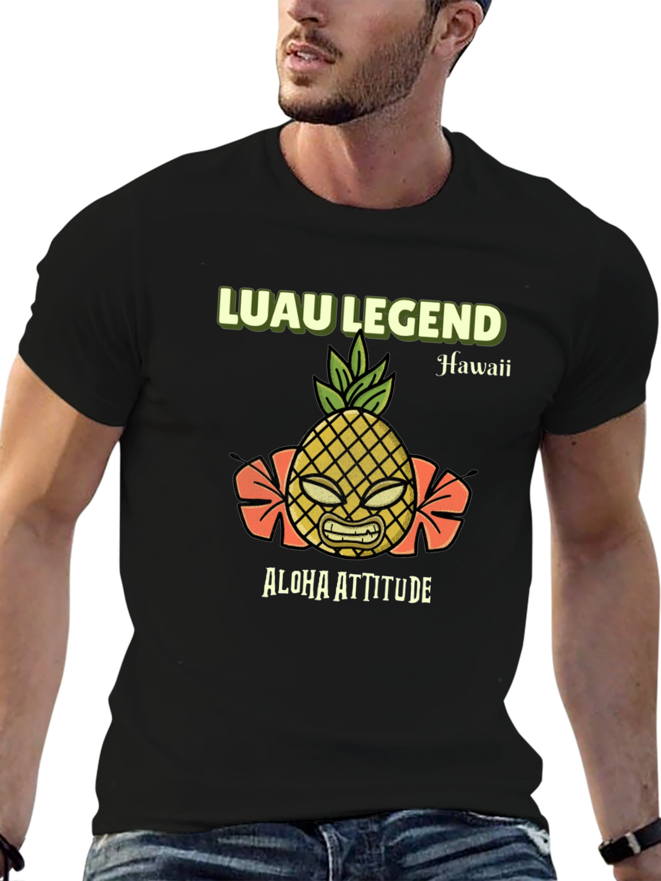 Black Luau Legend Aloha Attitude Graphic T-Shirt view 6