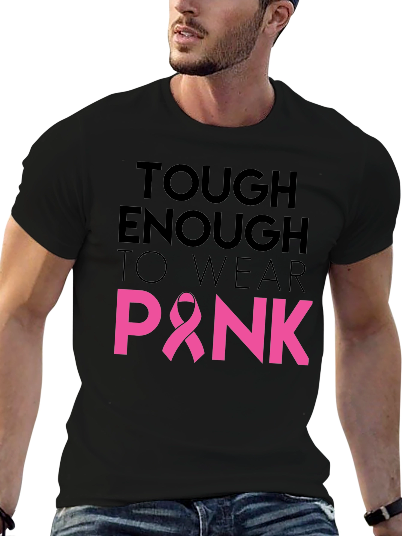Black Tough Enough To Wear Pink Ribbon T-Shirt view 6