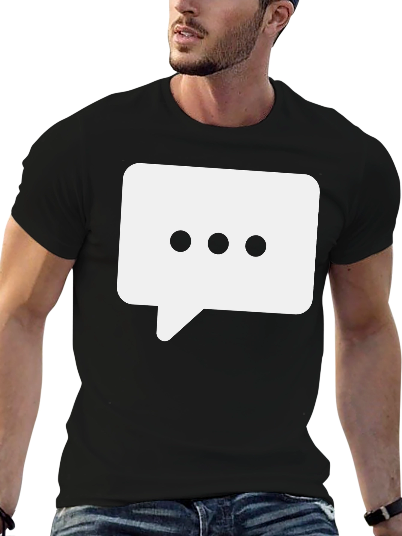 Black Black T-Shirt with Chat Bubble Design view 6