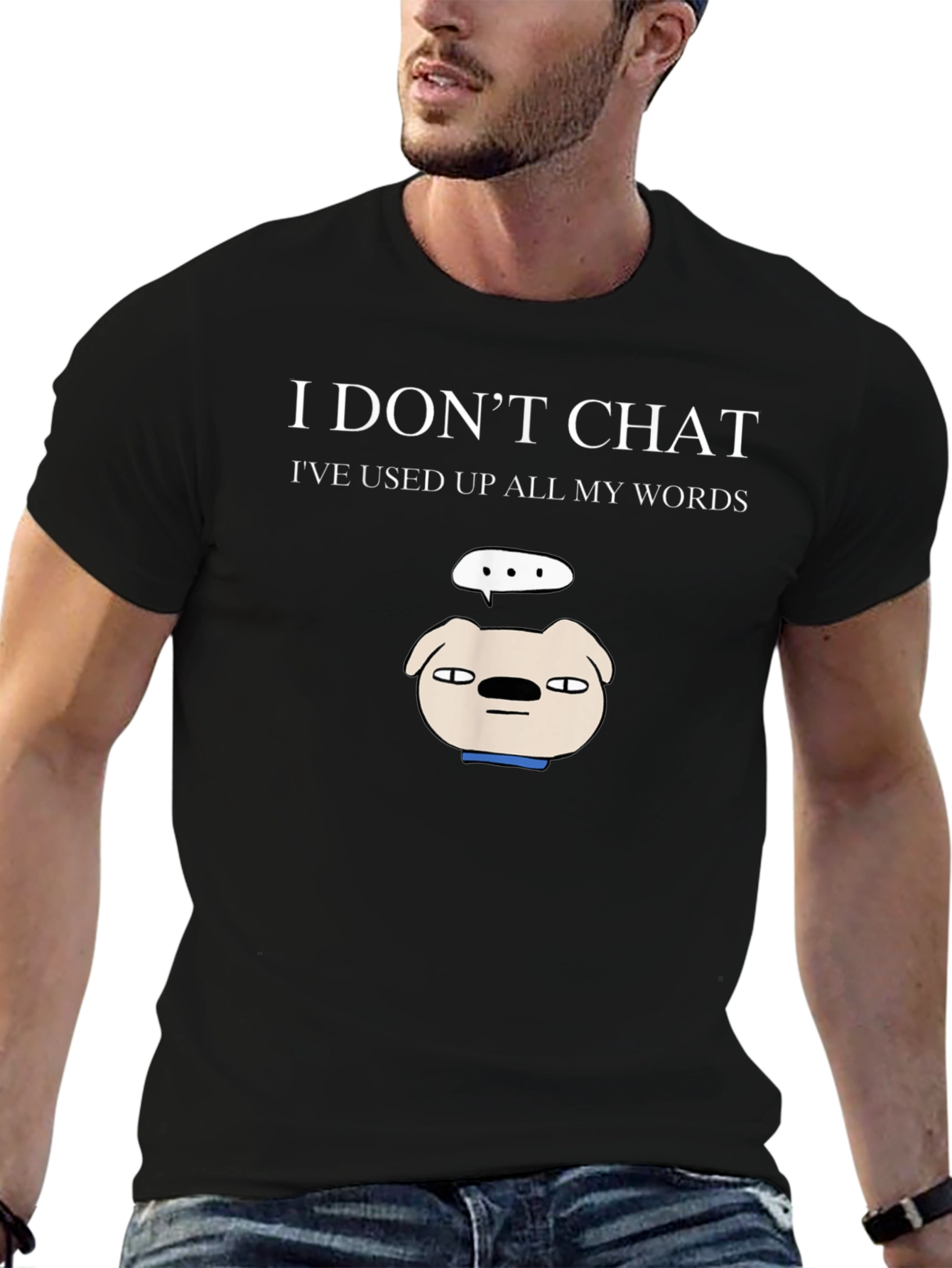 Black Funny "I Don't Chat" Graphic T-Shirt view 6
